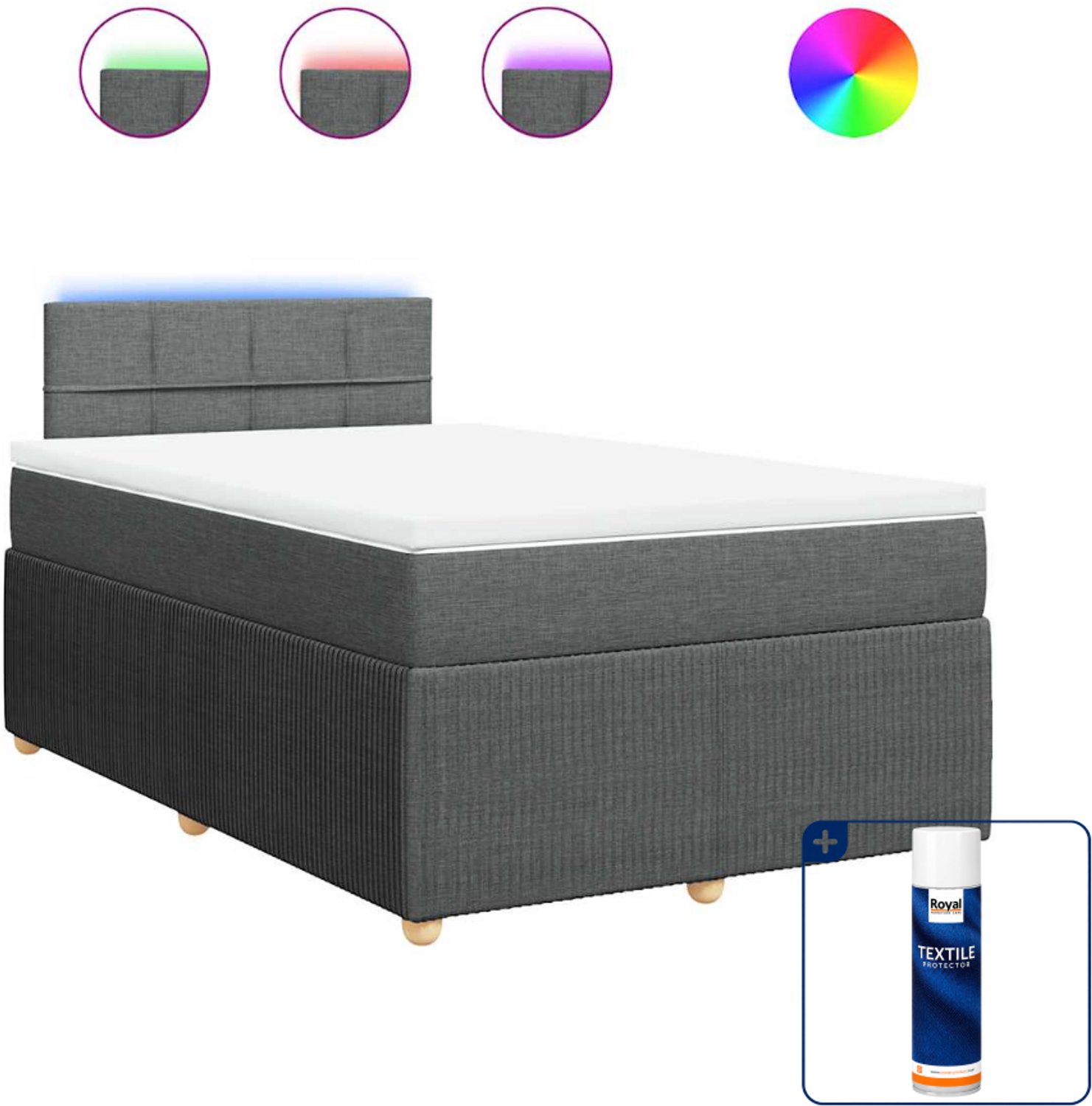 vidaXL boxspring met matras - 120 x 190 cm - donkergrijs - Inclusief textielbeschermer 500 ml