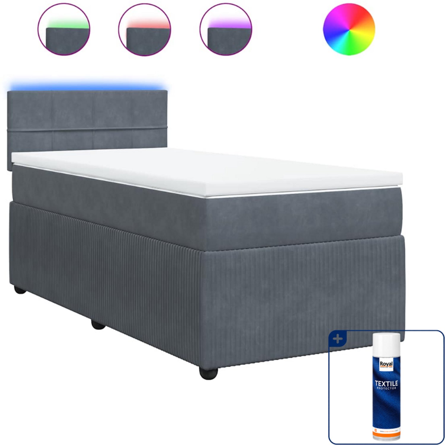vidaXL boxspring met matras - 80 x 200 cm - fluweel - donkergrijs - Inclusief textielbeschermer 500 ml