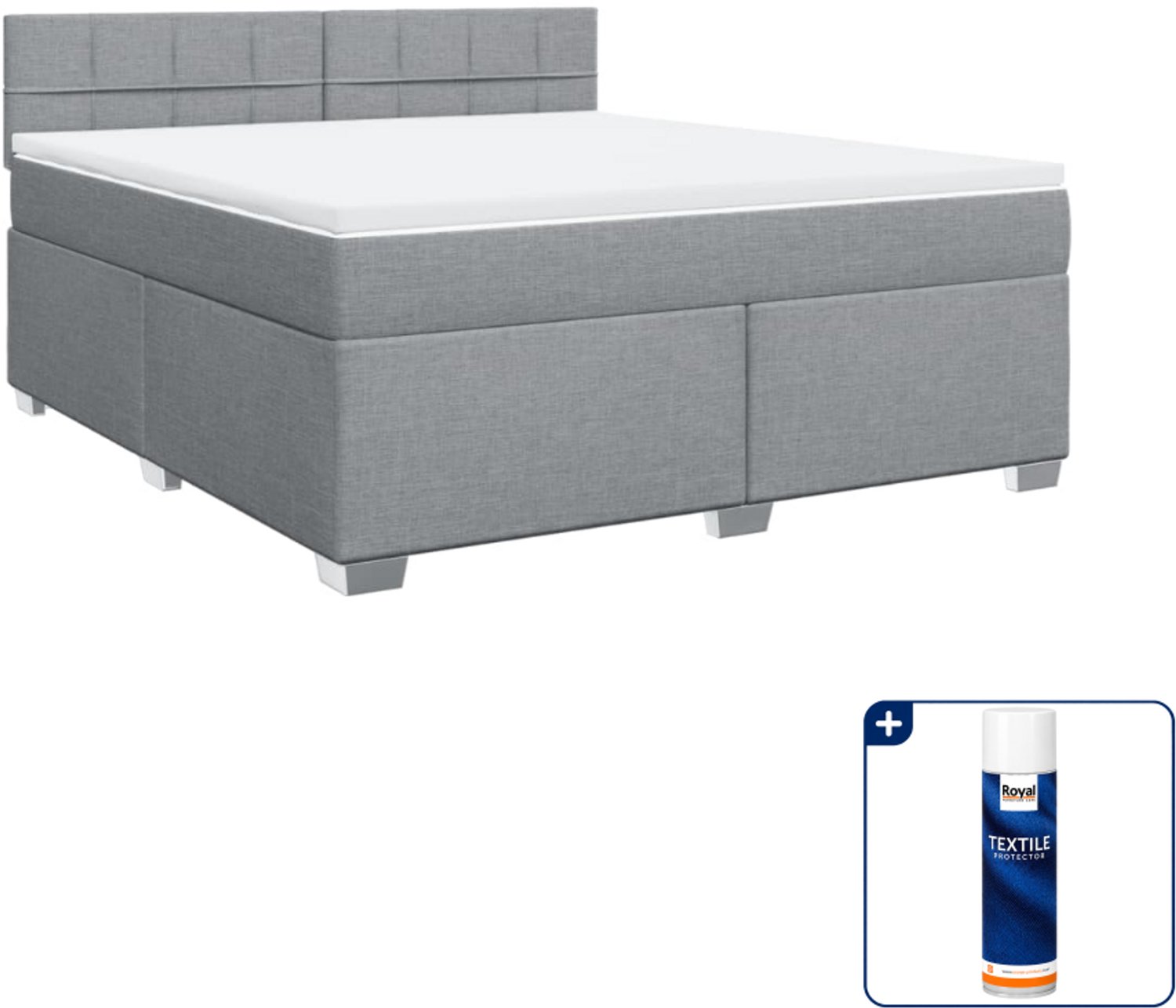 vidaXL Kingsize boxspring met matras - 180 x 200 cm - lichtgrijs - Inclusief textielbeschermer 500 ml