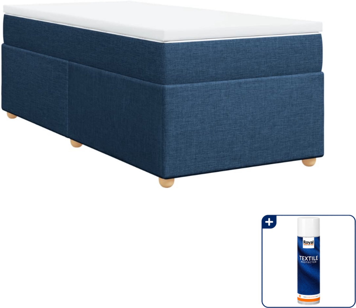 vidaXL boxspring met matras 90 x 200 cm - blauw - Inclusief textielbeschermer 500 ml