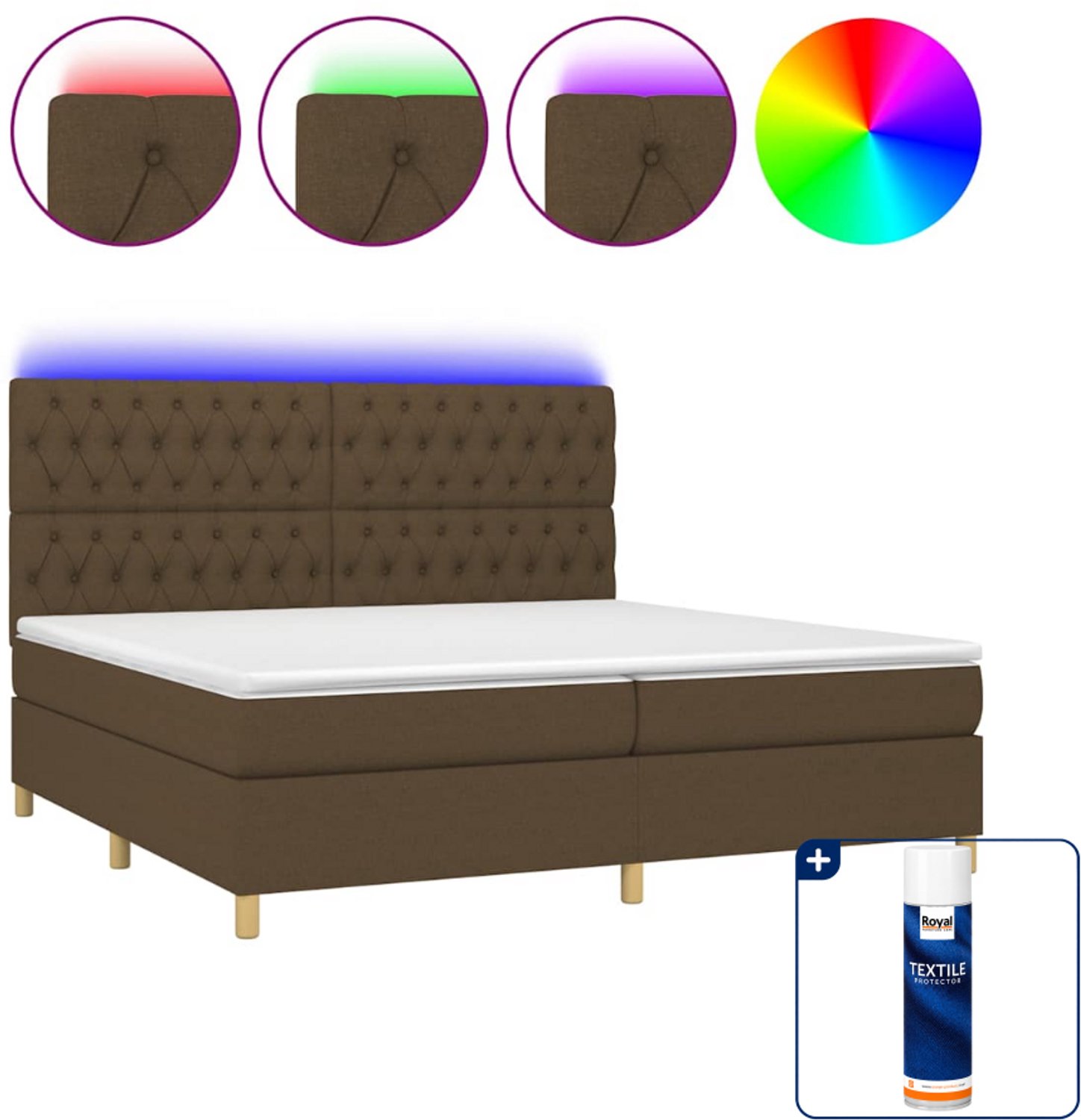 vidaXL Super kingsize boxspring met matras en led - 200x200 cm - donkerbruin - Inclusief textielbeschermer 500 ml