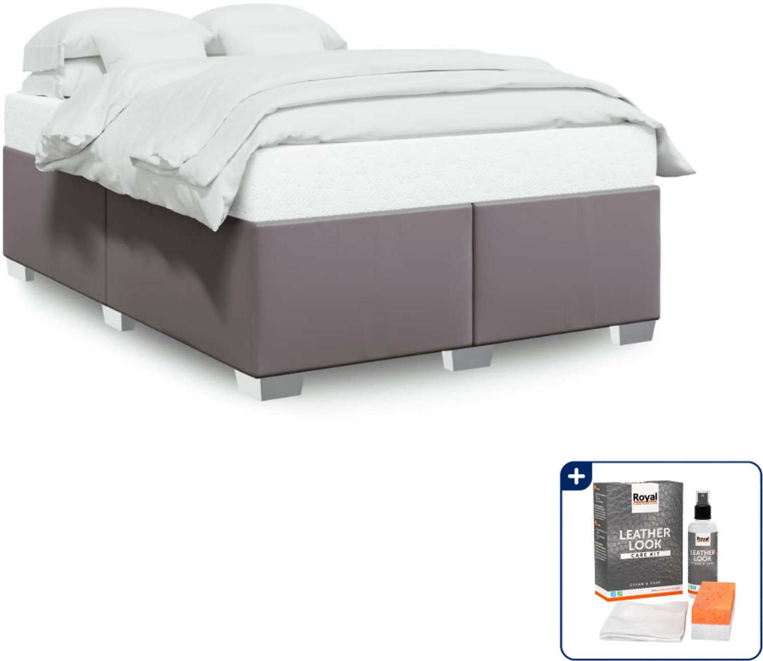 vidaXL Bedframe - 140 x 190 cm - kunstleer - grijs - Inclusief onderhoudsset voor kunstleer 150 ml