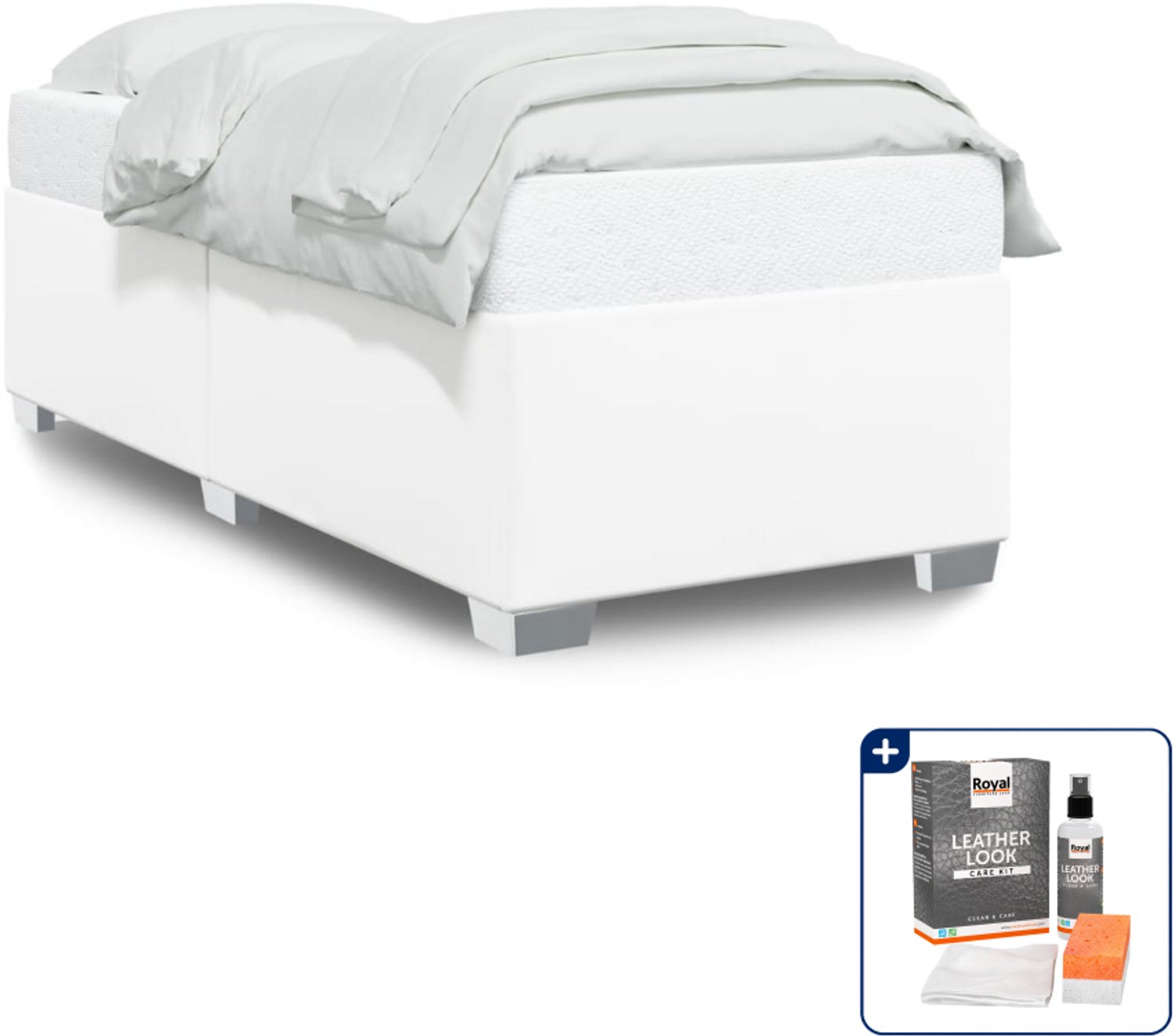 vidaXL bedframe - 100 x 200 cm - kunstleer - wit - Inclusief onderhoudsset voor kunstleer 150 ml Grijs