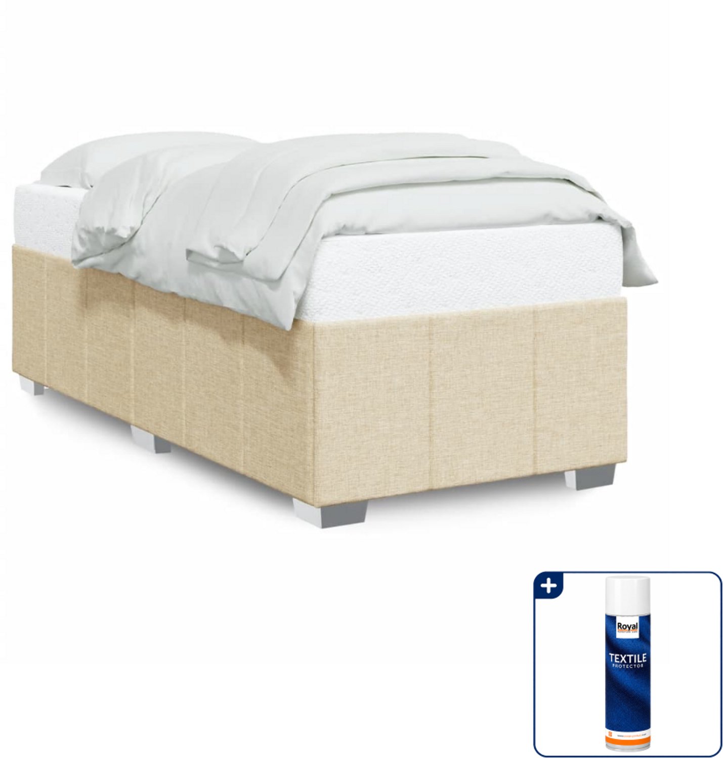 vidaXL bedframe - 90 x 200 cm - stof - crèmekleurig - Inclusief textielbeschermer 500 ml Groen