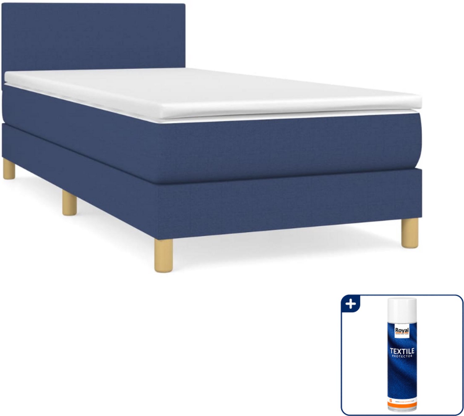 vidaXL boxspring met matras 90 x 200 cm - stof - blauw - Inclusief textielbeschermer 500 ml