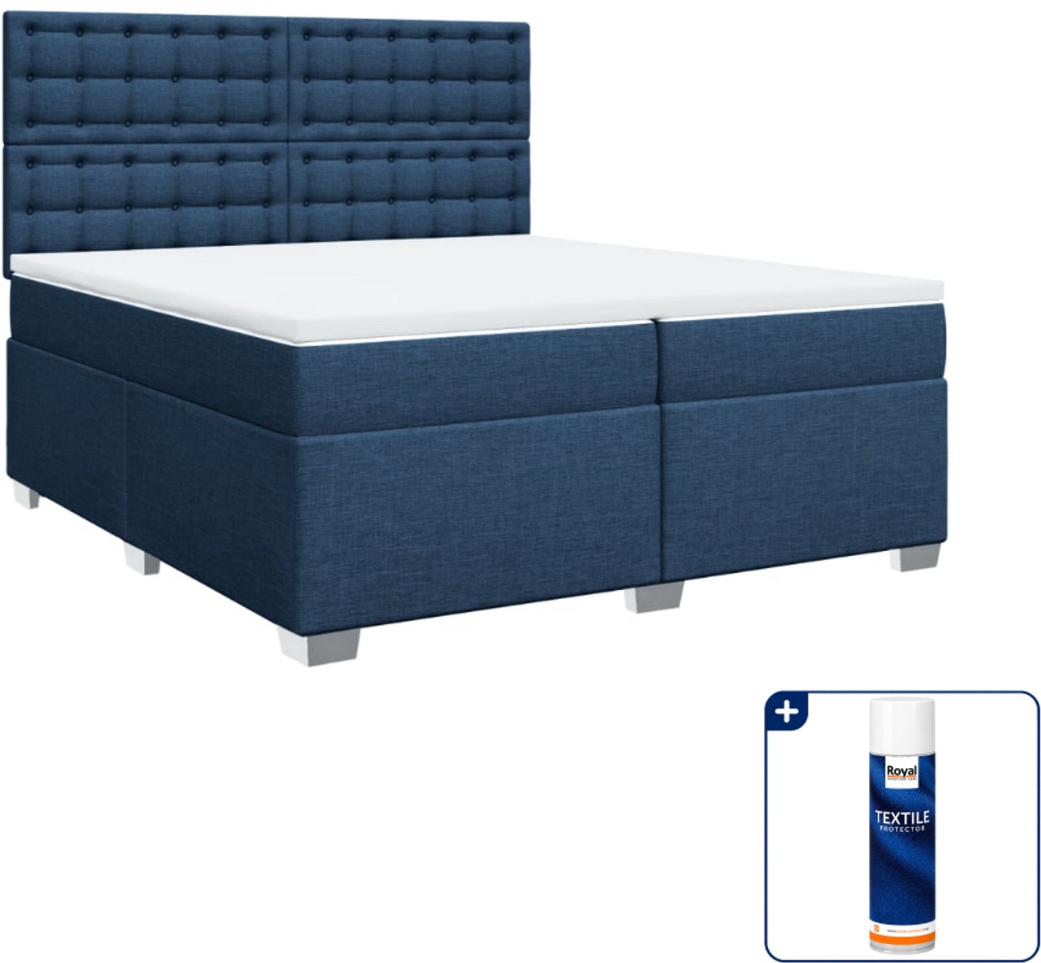 vidaXL Boxspring - Super kingsize - 200 x 200 cm - blauw - Inclusief textielbeschermer 500 ml