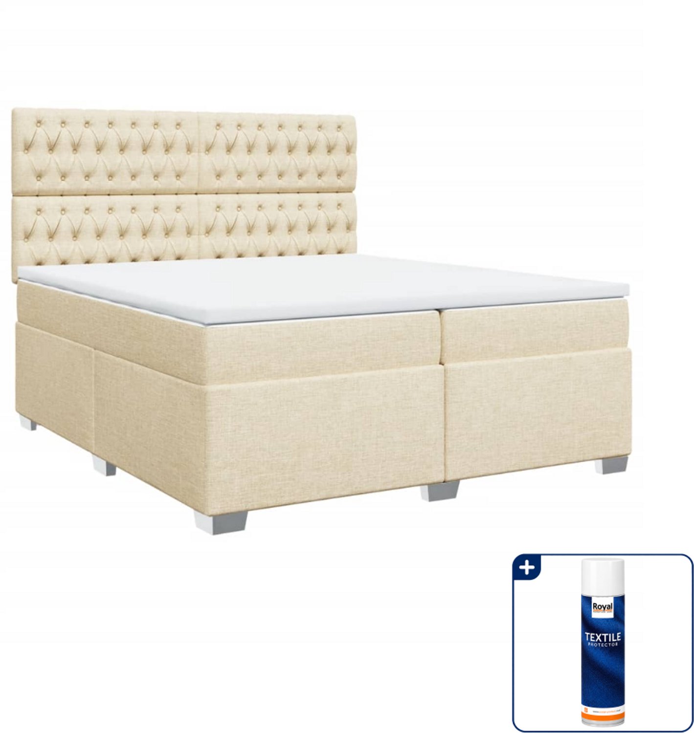 vidaXL Boxspring - Super kingsize - 200 x 200 cm - crème - Inclusief textielbeschermer 500 ml