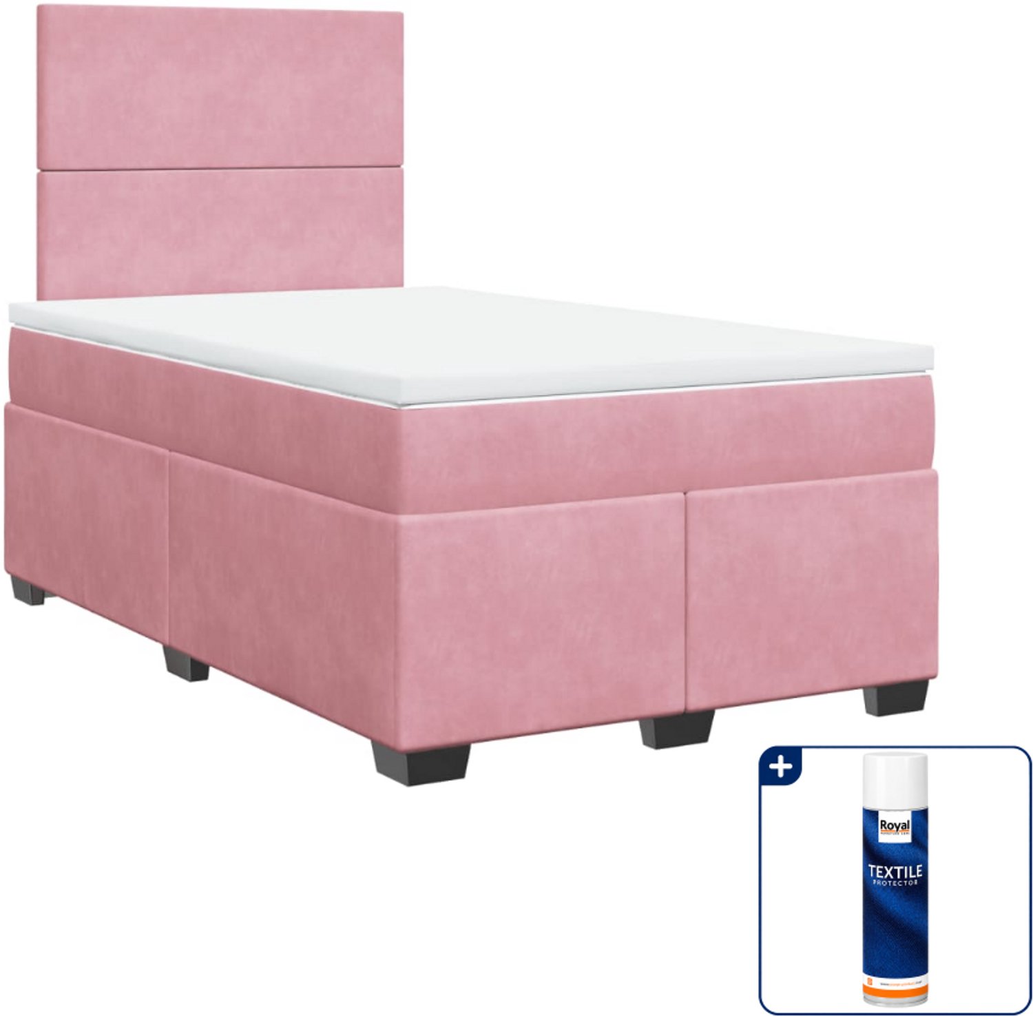 vidaXL boxspring met matras 120 x 200 cm - fluweel - roze - Inclusief textielbeschermer 500 ml