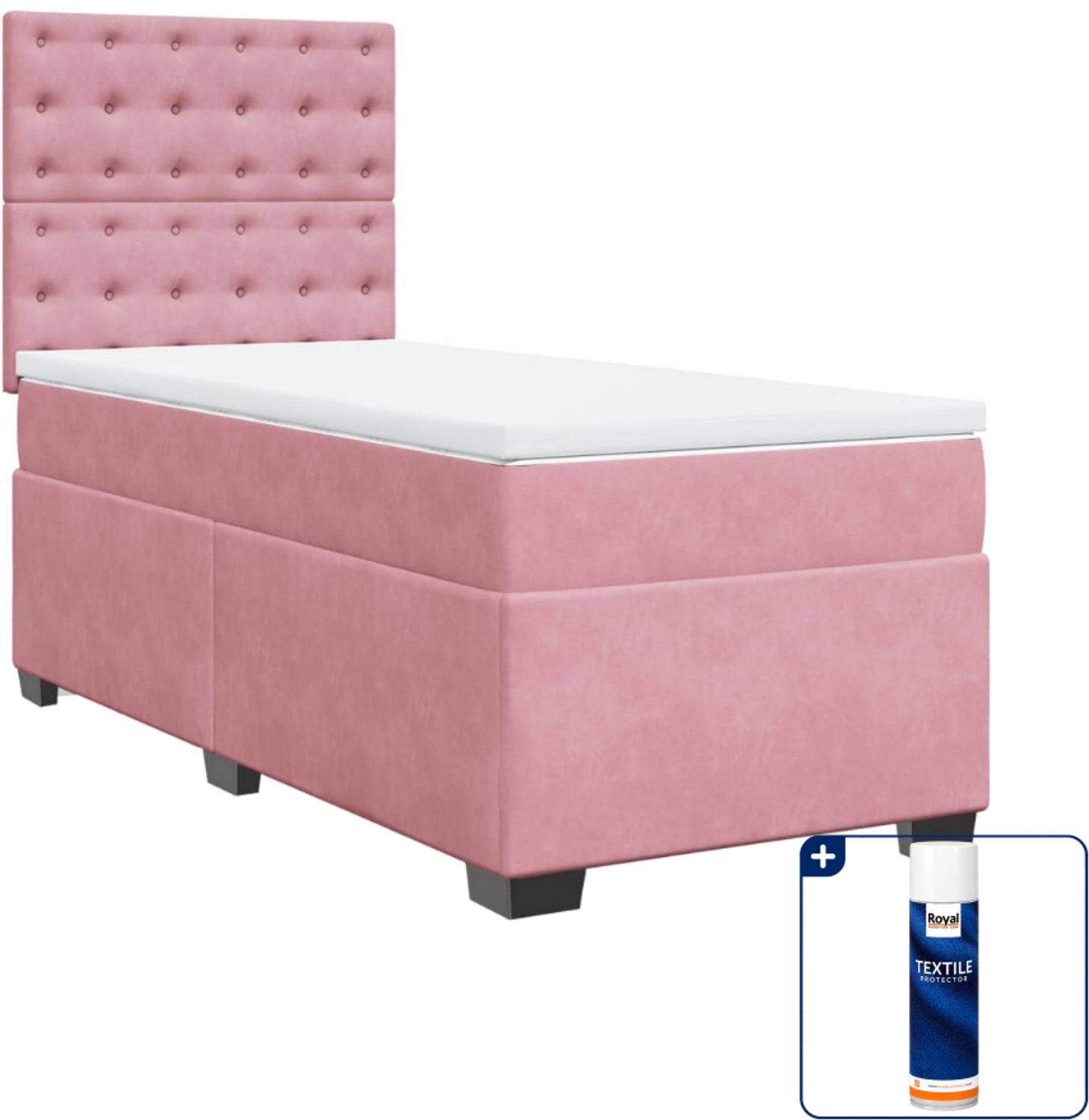 vidaXL boxspring met matras - 80 x 200 cm - fluweel - roze - Inclusief textielbeschermer 500 ml