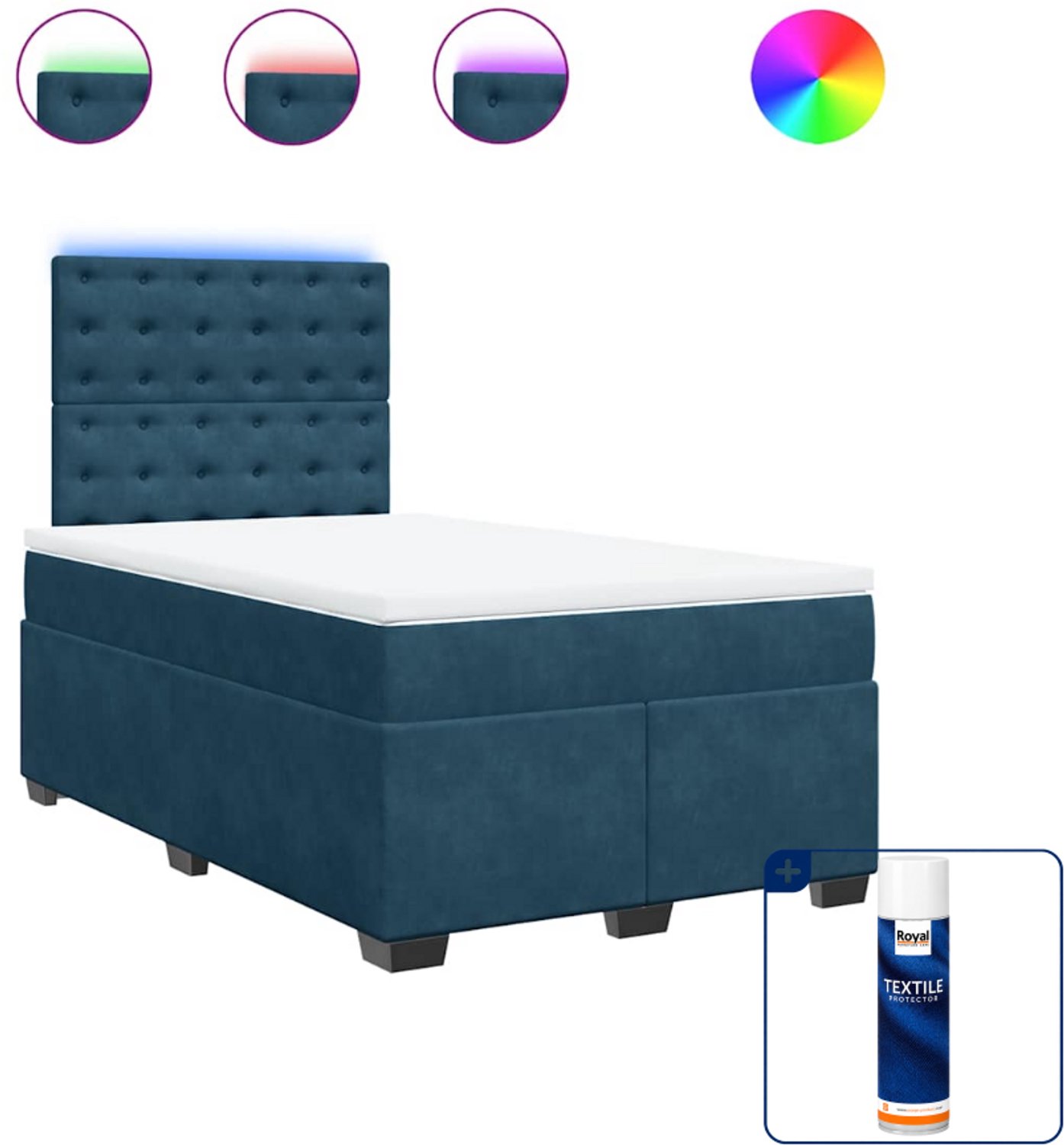 vidaXL boxspring met matras - 120 x 200 cm - fluweel - blauw - Inclusief textielbeschermer 500 ml
