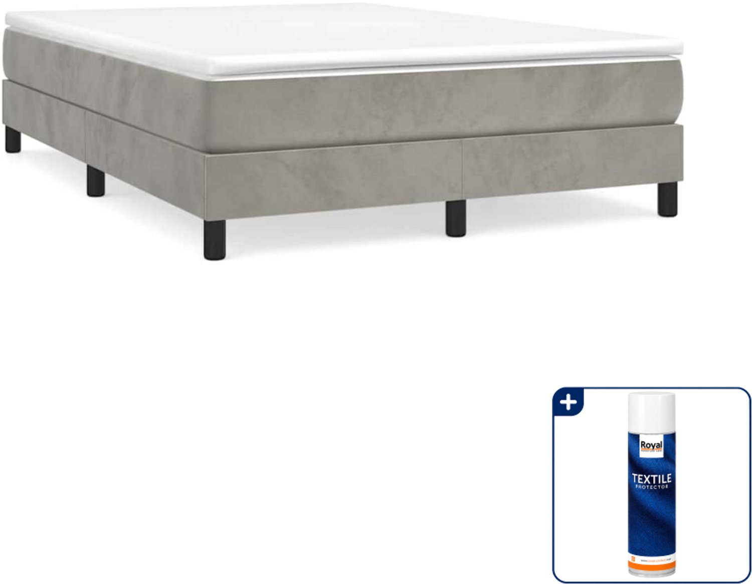 vidaXL boxspring met matras - Small double - 140 x 200 cm - lichtgrijs - Inclusief textielbeschermer 500 ml