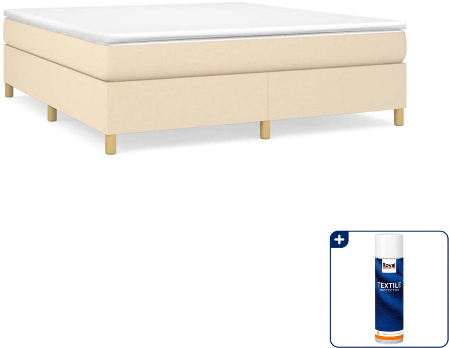 vidaXL boxspring - Queensize - 160 x 200 cm - crème - Inclusief textielbeschermer 500 ml