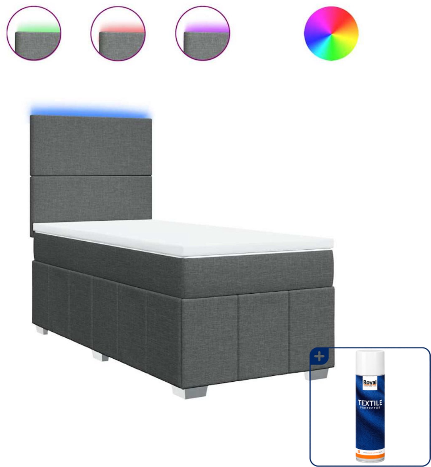 vidaXL boxspring met matras - 80 x 200 cm - stof - donkergrijs - Inclusief textielbeschermer 500 ml