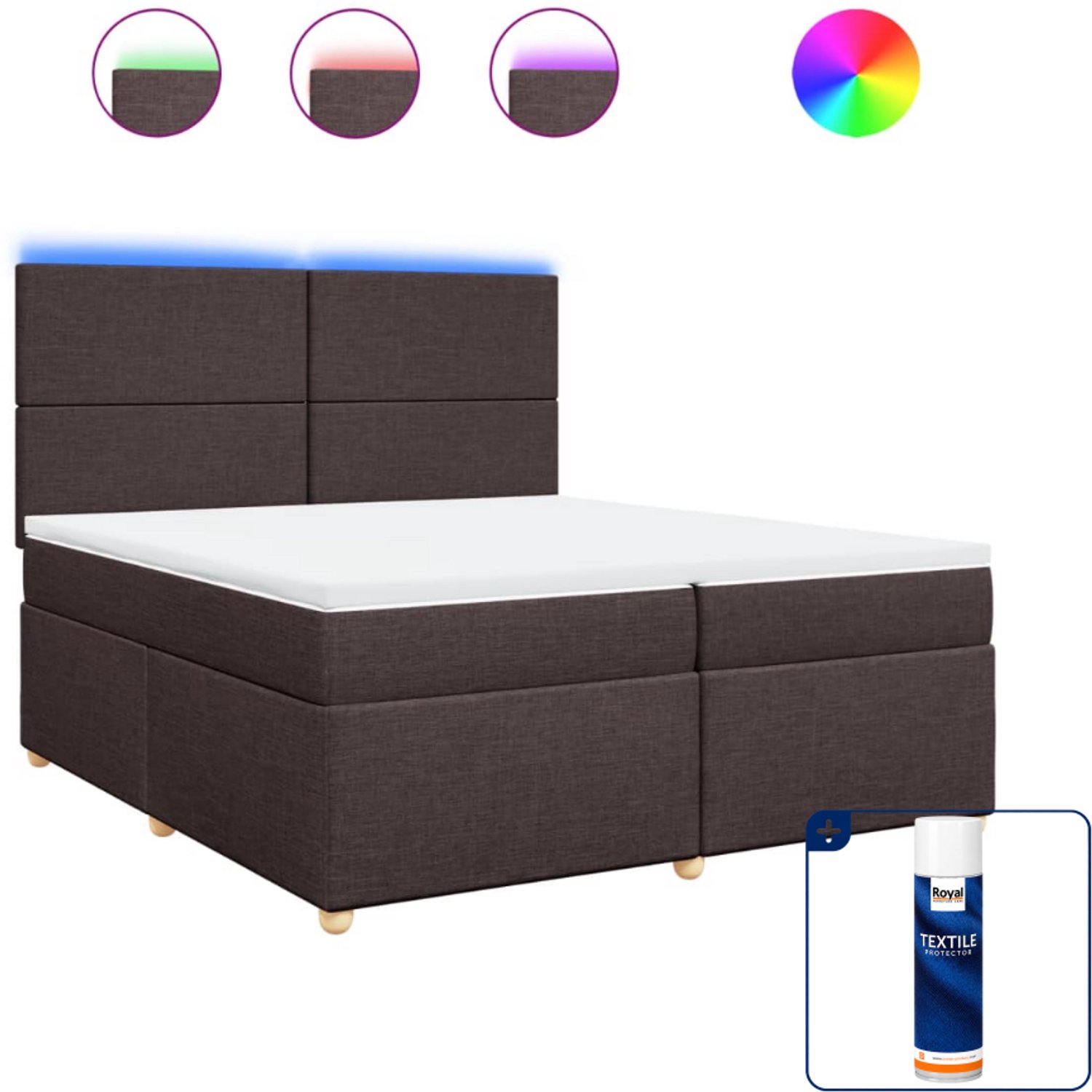 vidaXL boxspring met matras - super kingsize - 200 x 200 cm - donkerbruin - Inclusief textielbeschermer 500 ml