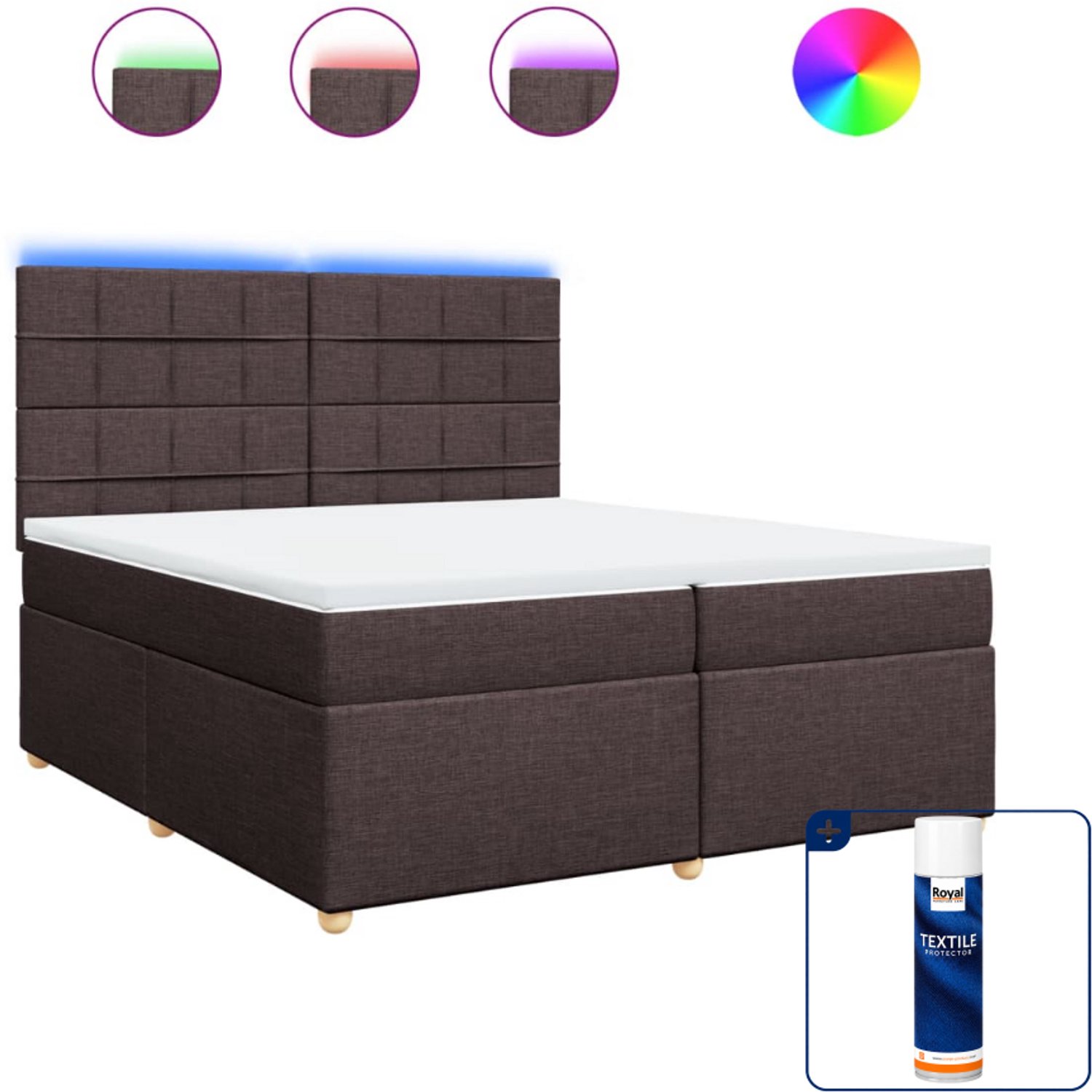 vidaXL boxspring - Super kingsize - 200 x 200 cm - donkerbruin - Inclusief textielbeschermer 500 ml