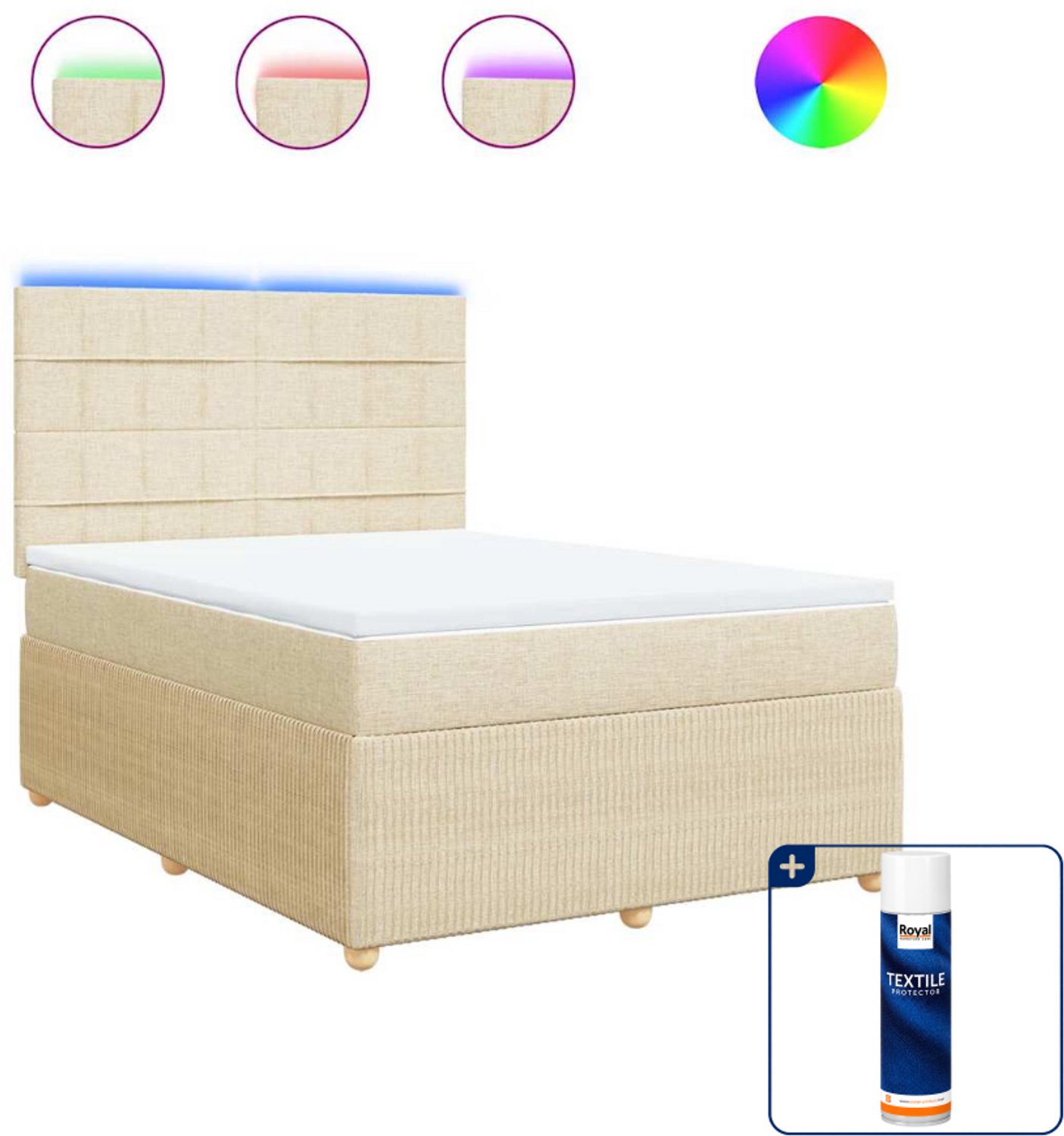 vidaXL boxspring met matras - 140 x 190 cm - crèmekleurig - Inclusief textielbeschermer 500 ml