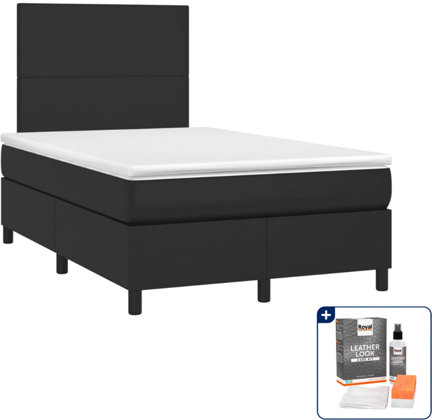 vidaXL boxspring met matras - 120 x 190 cm - kunstleer - zwart - Inclusief onderhoudsset voor kunstleer 150 ml