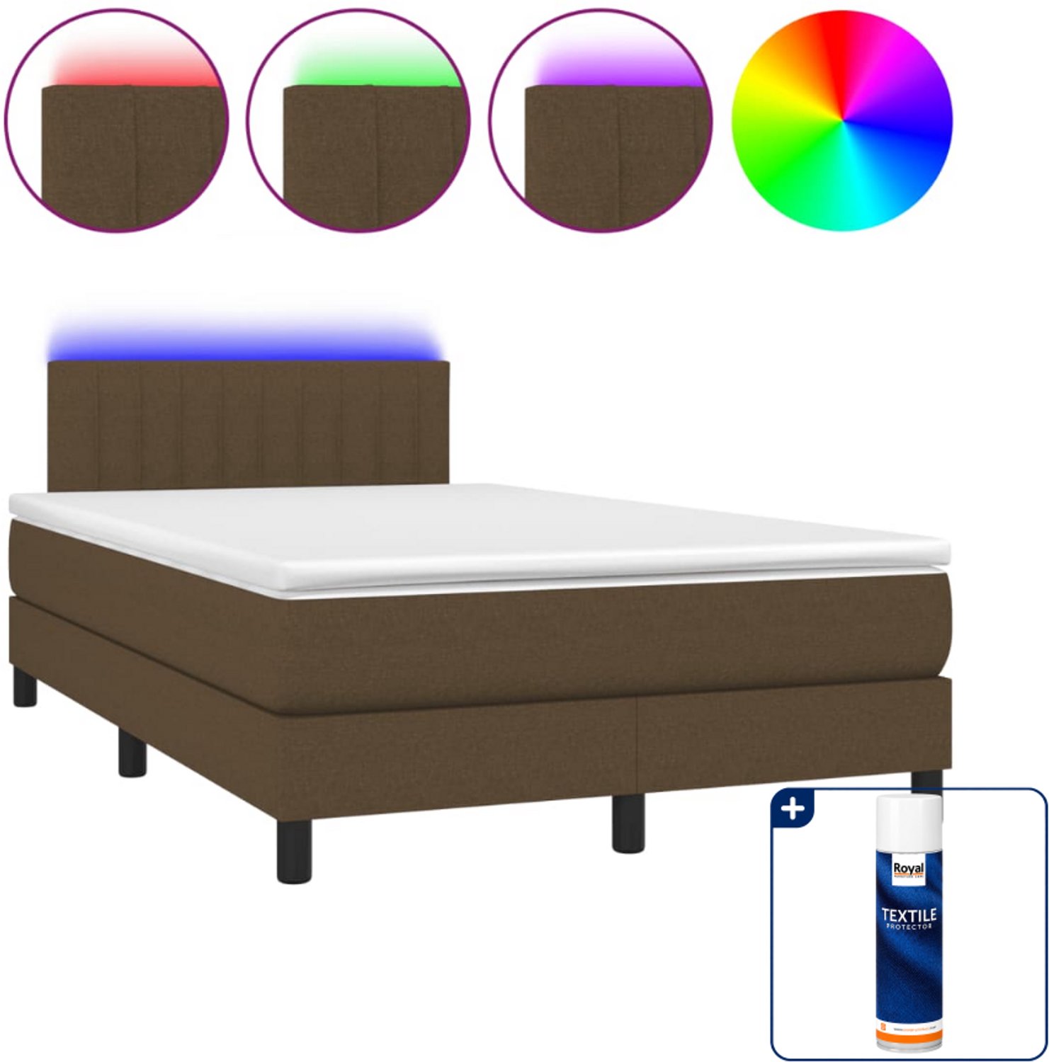 vidaXL boxspring met matras en led - 120 x 190 cm - donkerbruin - Inclusief textielbeschermer 500 ml