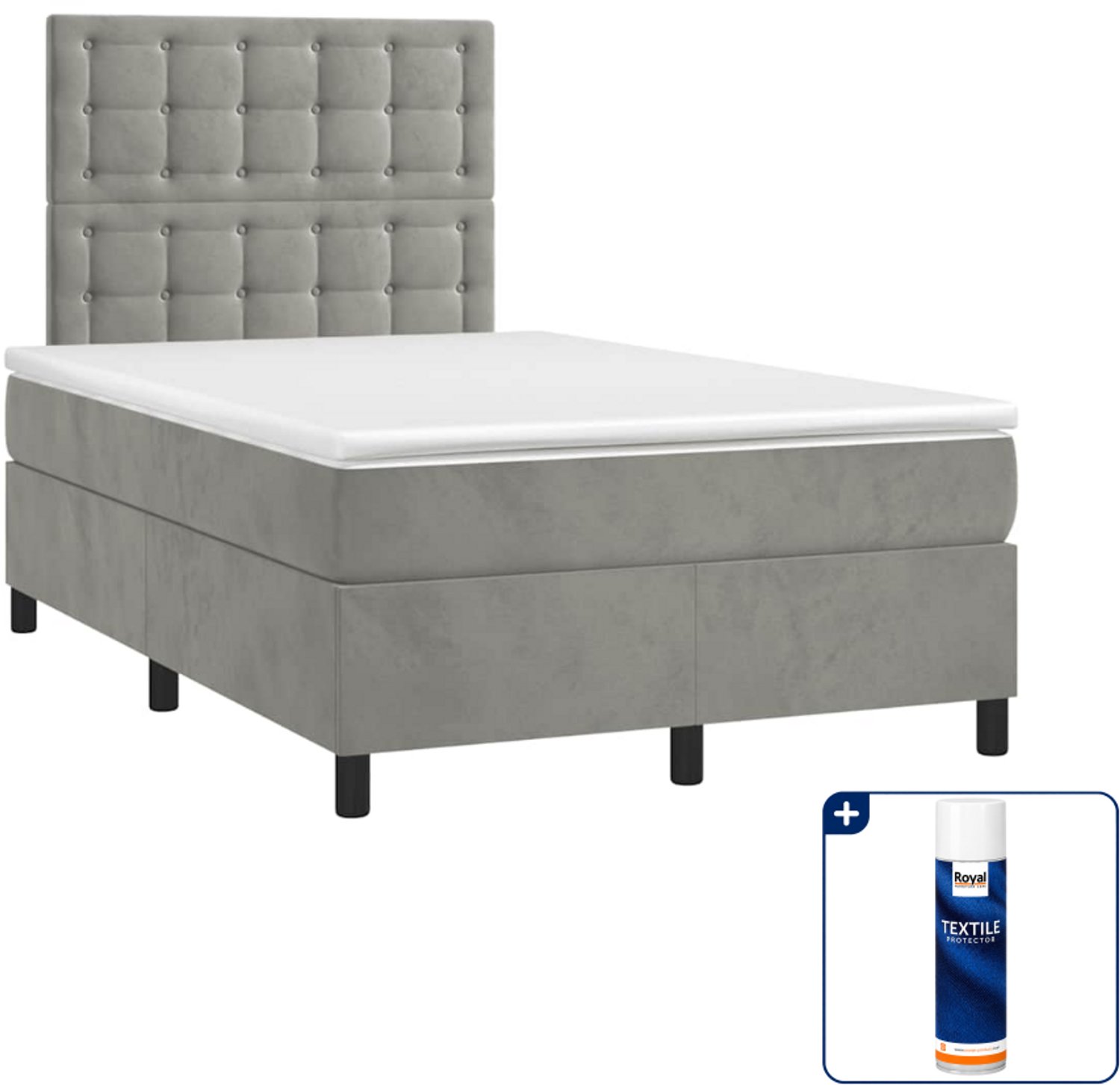 vidaXL boxspring met matras 120 x 190 cm - fluweel - lichtgrijs - Inclusief textielbeschermer 500 ml