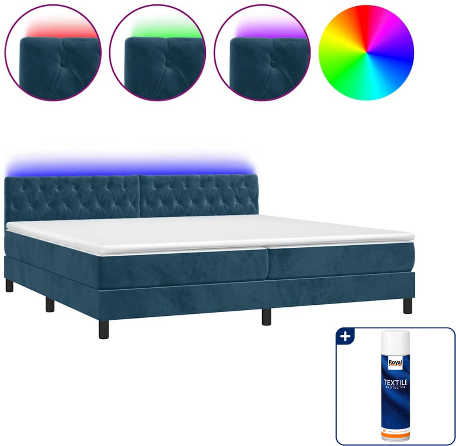 vidaXL Super kingsize boxspring met matras en LED - donkerblauw - Inclusief textielbeschermer 500 ml