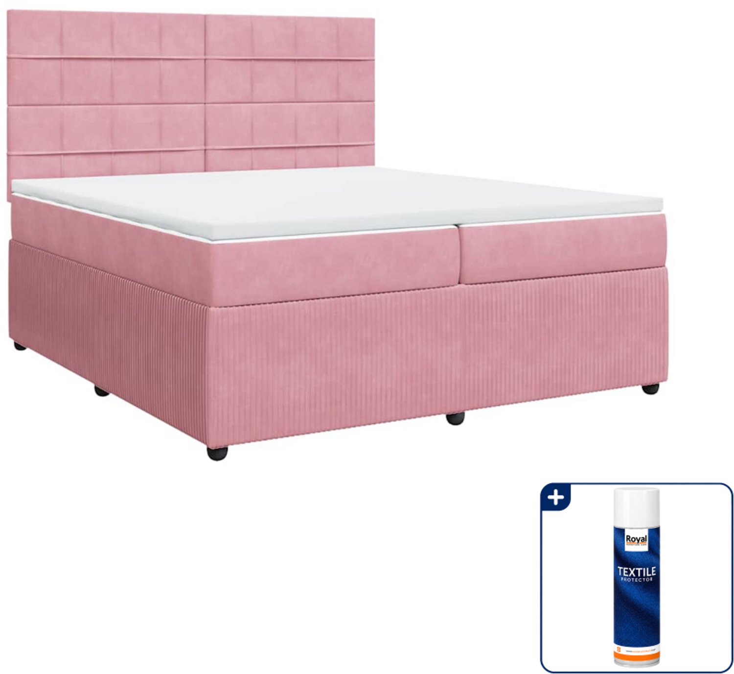 vidaXL Boxspring - Super kingsize - 200 x 200 cm - fluweel - roze - Inclusief textielbeschermer 500 ml