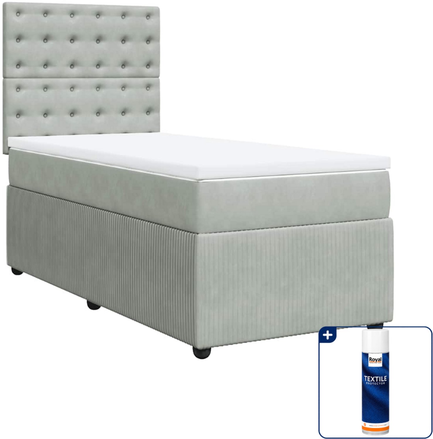 vidaXL boxspring met matras 90 x 190 cm - fluweel - lichtgrijs - Inclusief textielbeschermer 500 ml