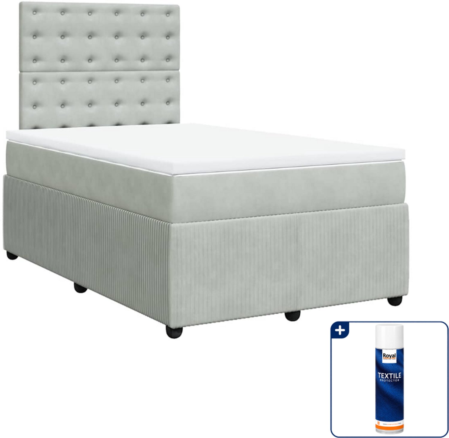 vidaXL boxspring met matras - 120 x 190 cm - fluweel - lichtgrijs - Inclusief textielbeschermer 500 ml