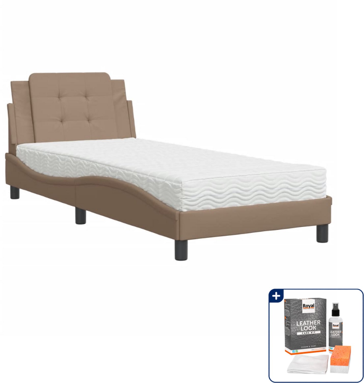 vidaXL Zadar bed met matras - 80 x 200 cm - kunstleer - cappuccino - Inclusief onderhoudsset voor kunstleer 150 ml Bruin