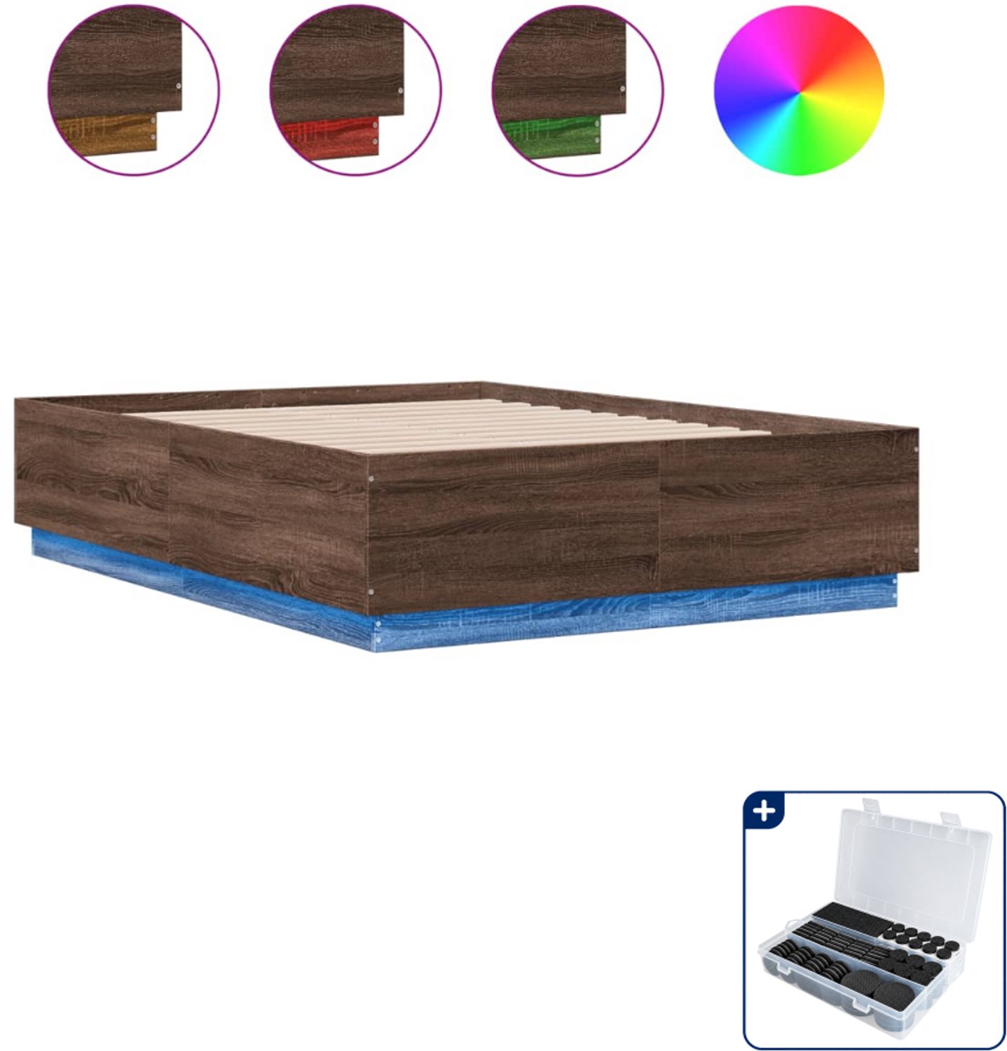 vidaXL bedframe met led - 120 x 190 cm - bruineiken - Inclusief antikrasvilt 177-delig Groen