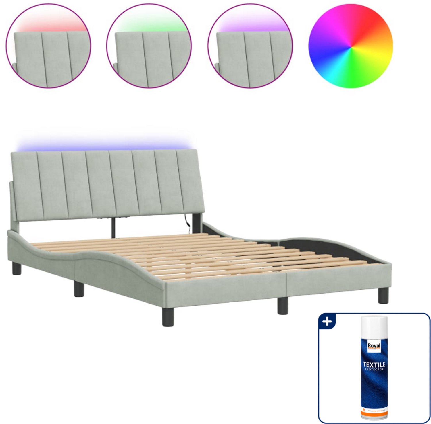 vidaXL Bedframe Dover met LED - 120 x 200 cm - lichtgrijs - Inclusief textielbeschermer 500 ml