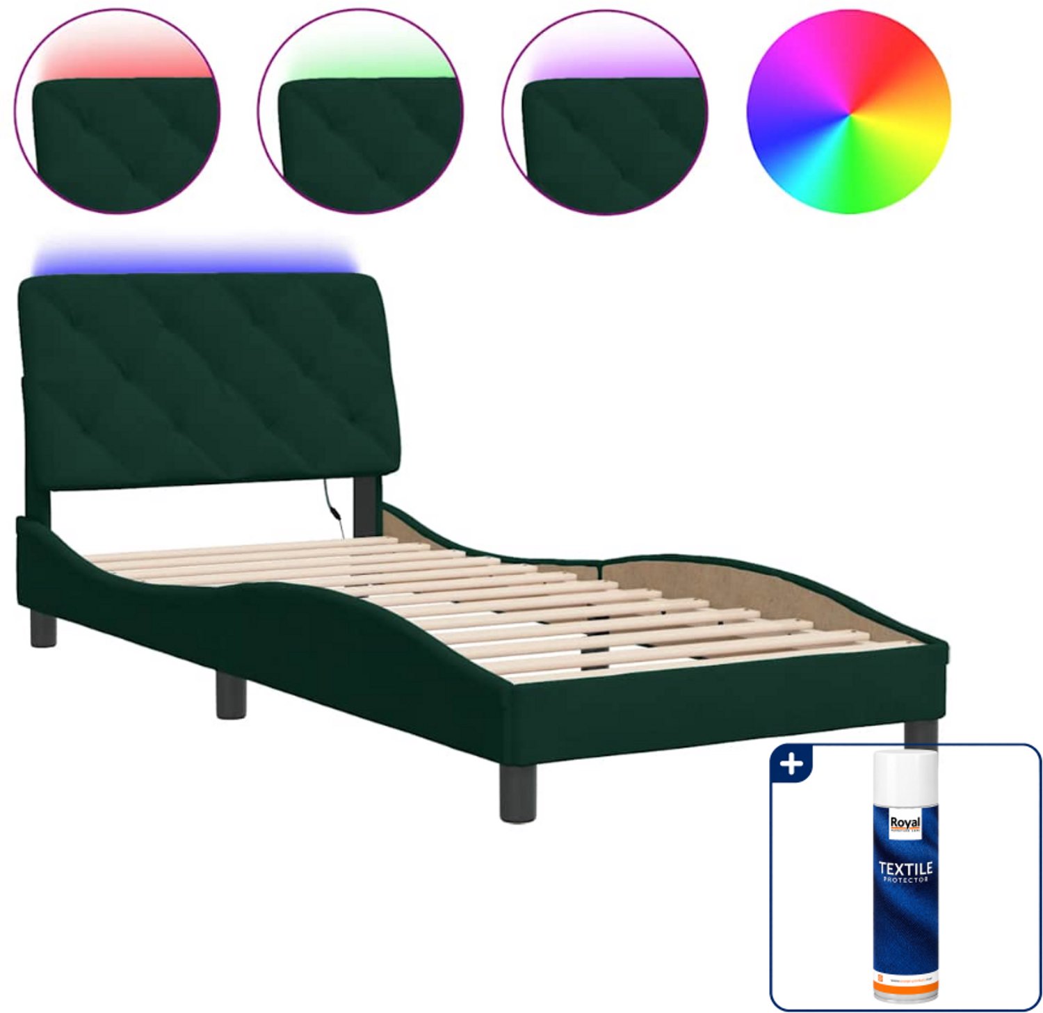 vidaXL bedframe met LED - 90 x 200 cm - fluweel - donkergroen - Inclusief textielbeschermer 500 ml