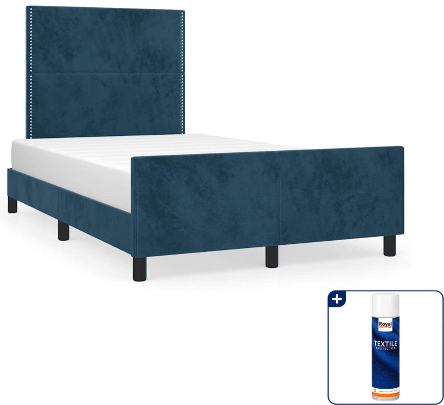 vidaXL bedframe 120 x 190 cm - fluweel - donkerblauw - Inclusief textielbeschermer 500 ml Bruin