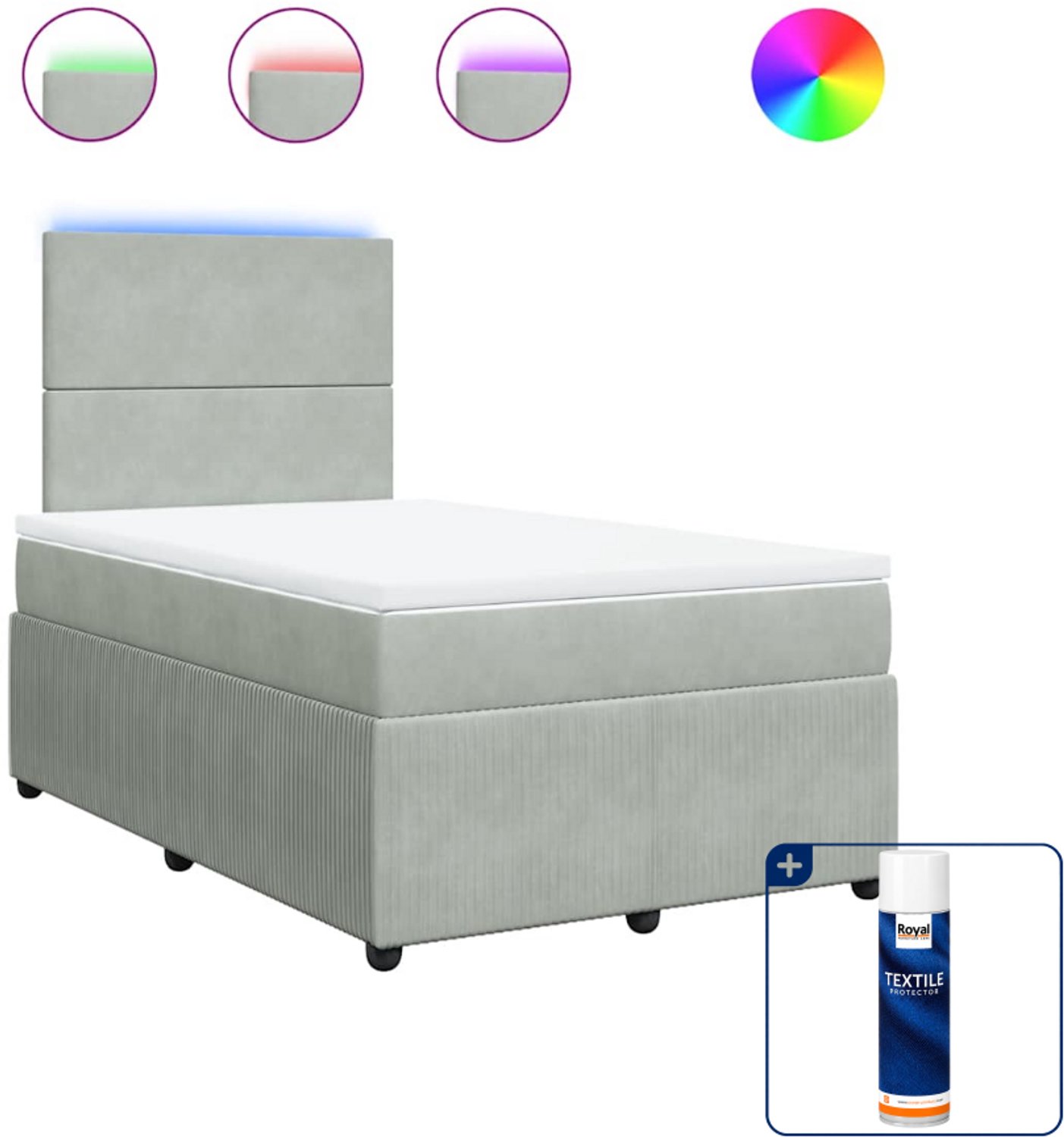 vidaXL boxspring met matras - 120 x 200 cm - fluweel - lichtgrijs - Inclusief textielbeschermer 500 ml