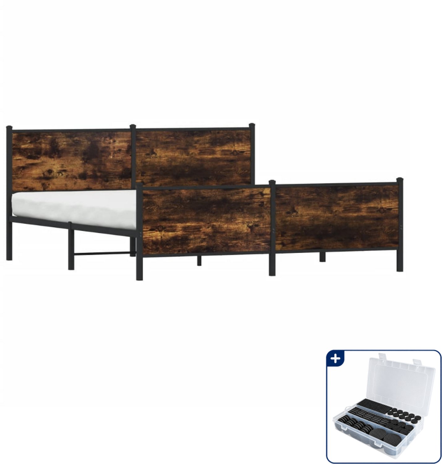 vidaXL bedframe Kingsize 180 x 200 cm - gerookt eiken - Inclusief antikrasvilt 177-delig Bruin