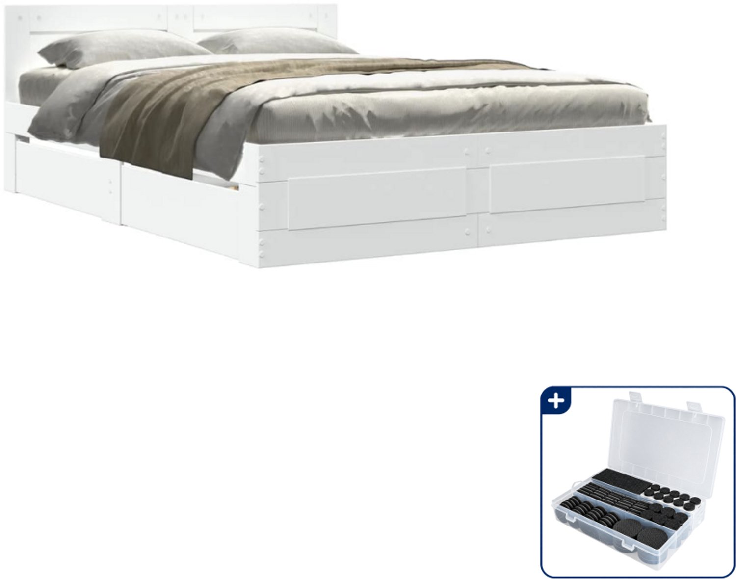 vidaXL bedframe - 140 x 190 cm - bewerkt hout - wit - Inclusief antikrasvilt 177-delig
