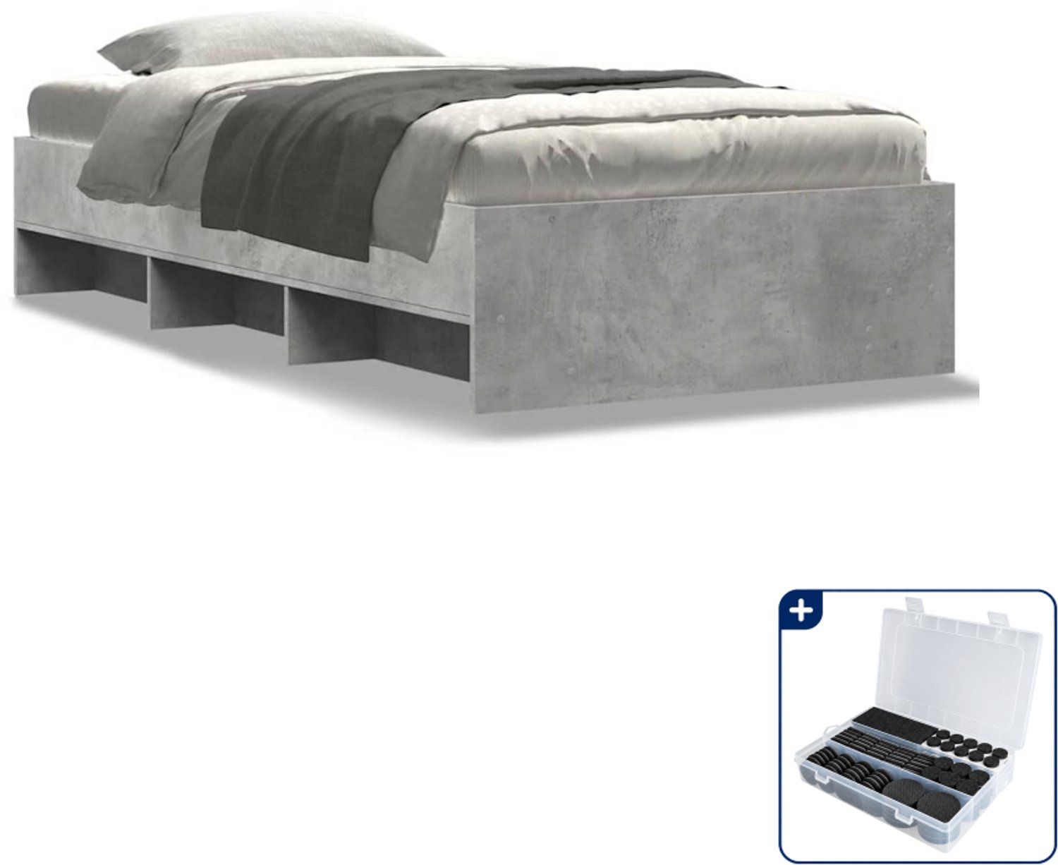 vidaXL bedframe - 90 x 200 cm - bewerkt hout - grijs sonoma eiken - Inclusief antikrasvilt 177-delig Wit