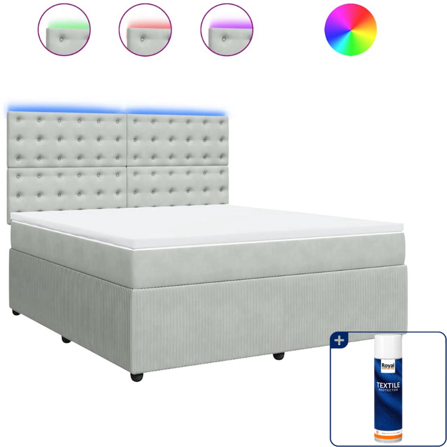 vidaXL boxspring Kingsize - 180 x 200 cm - fluweel - lichtgrijs - Inclusief textielbeschermer 500 ml