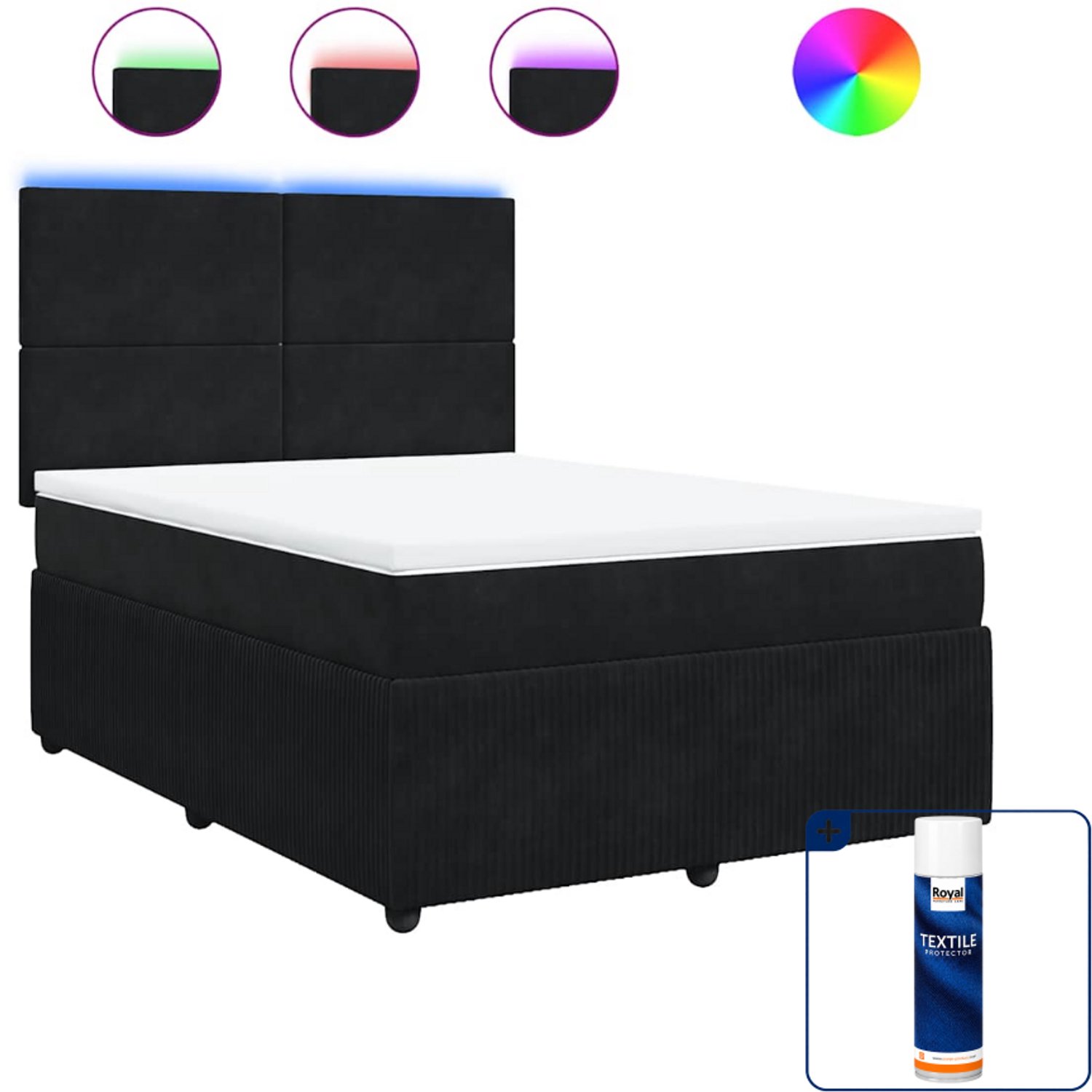 vidaXL boxspring met matras - Small double - 140 x 200 cm - zwart - Inclusief textielbeschermer 500 ml Bruin