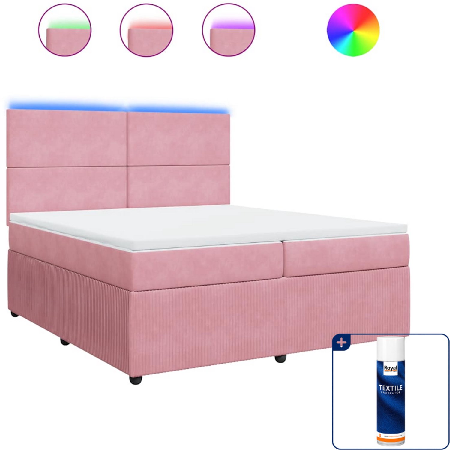vidaXL Boxspring Super kingsize - 200 x 200 cm - fluweel - roze - Inclusief textielbeschermer 500 ml