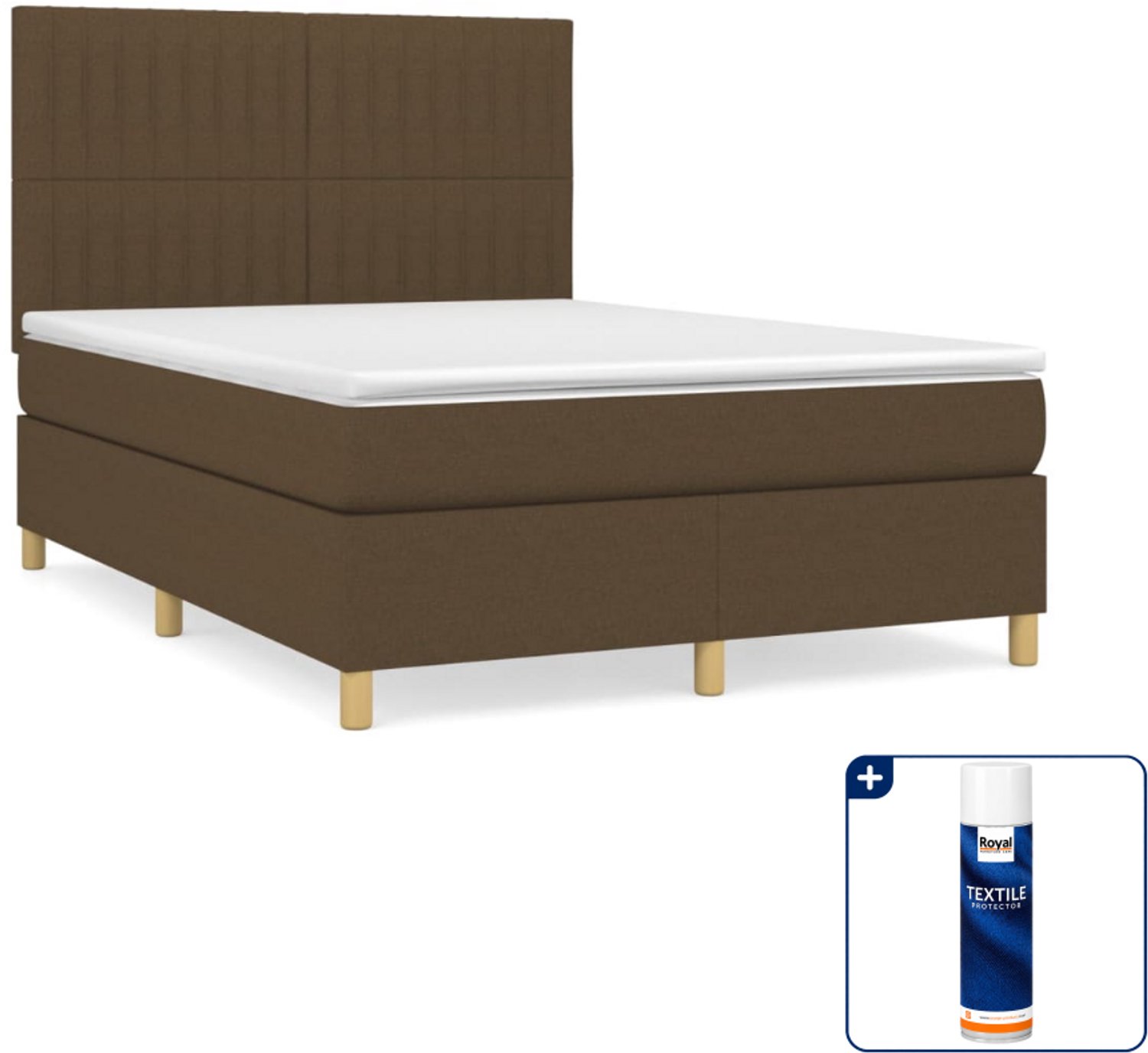 vidaXL Small double boxspring met matras - 140 x 200 cm - donkerbruin - Inclusief textielbeschermer 500 ml
