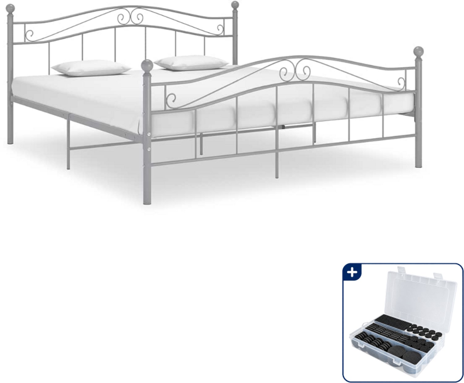 vidaXL bedframe - 200 x 200 cm - metaal - grijs - Inclusief antikrasvilt 177-delig