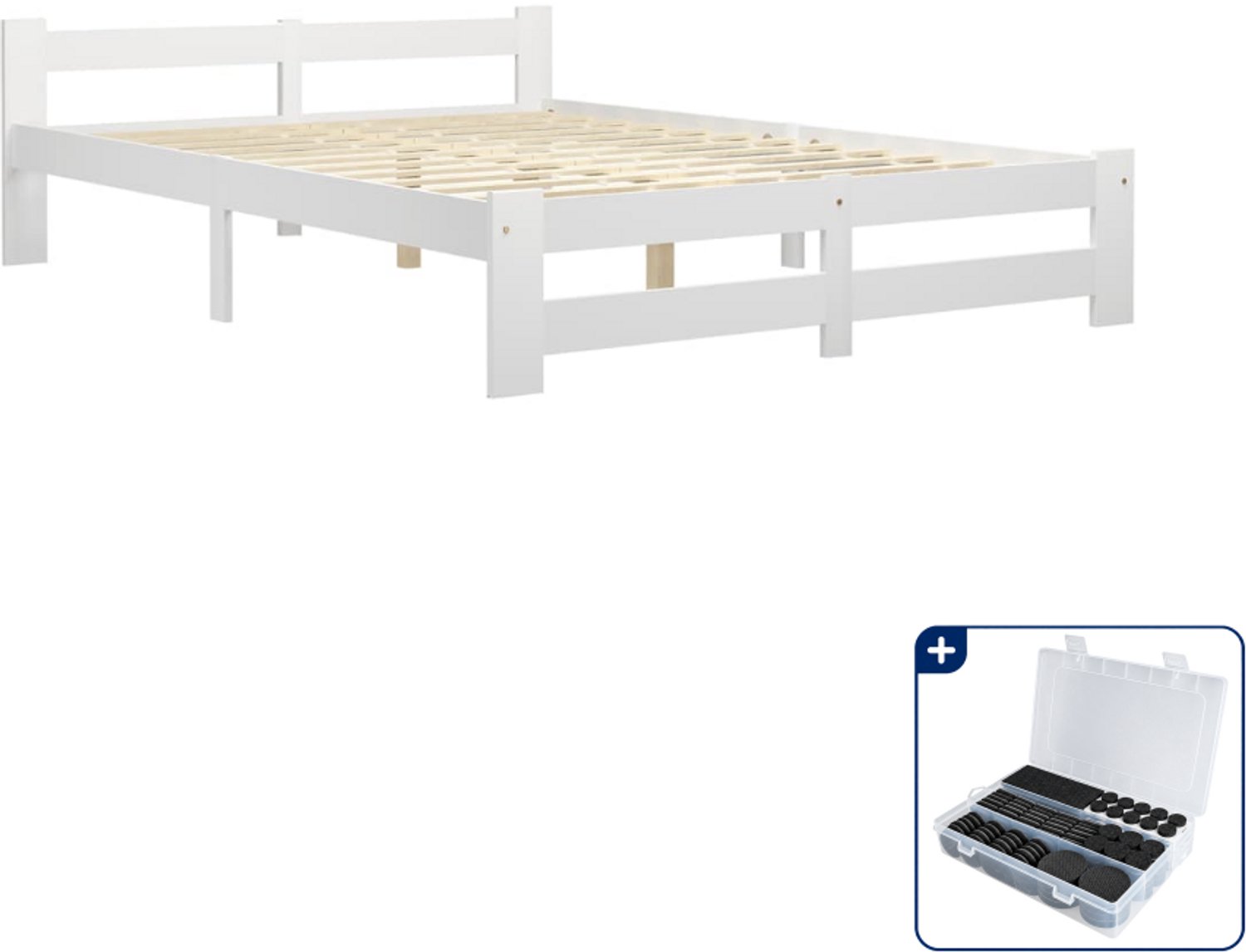 vidaXL bedframe - Small double - 140 x 200 cm - wit - Inclusief antikrasvilt 177-delig