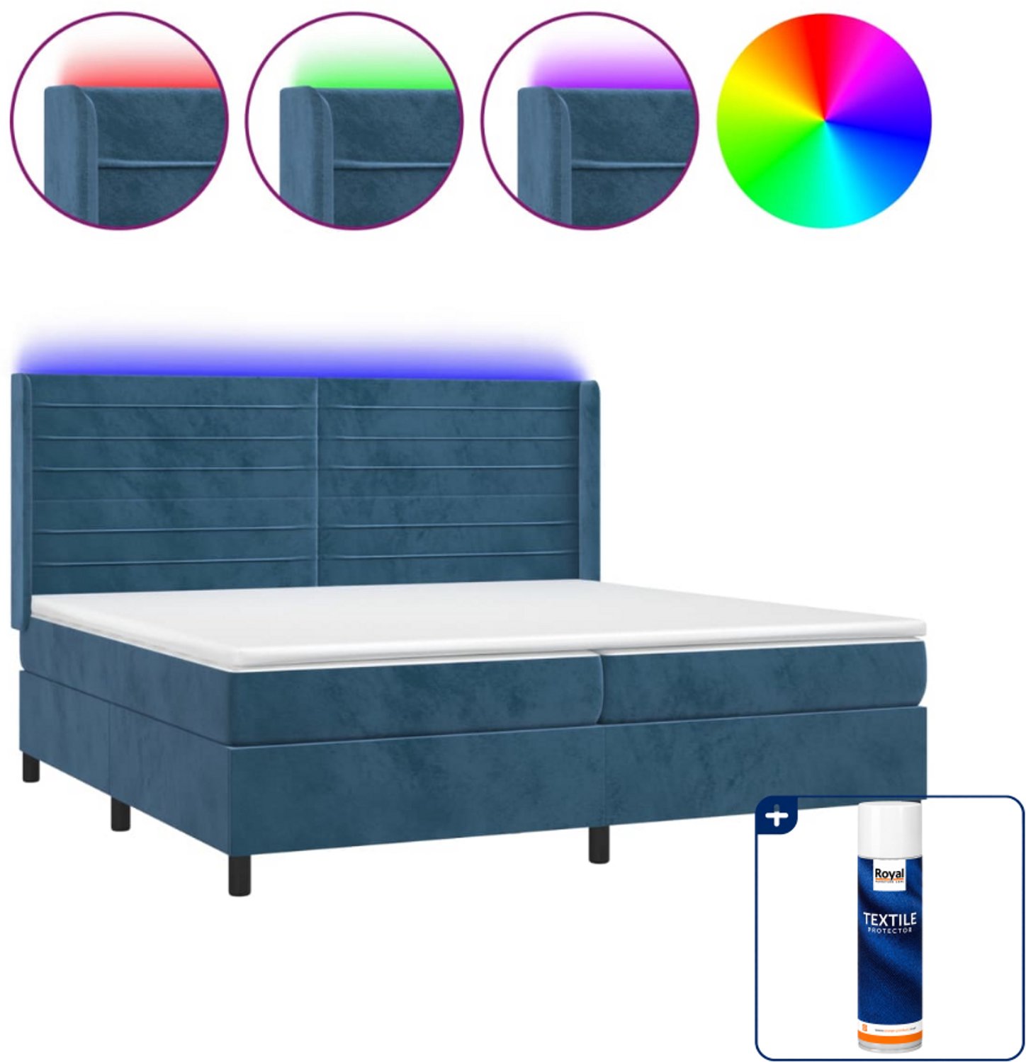 vidaXL boxspring met matras en led - super kingsize - donkerblauw - Inclusief textielbeschermer 500 ml