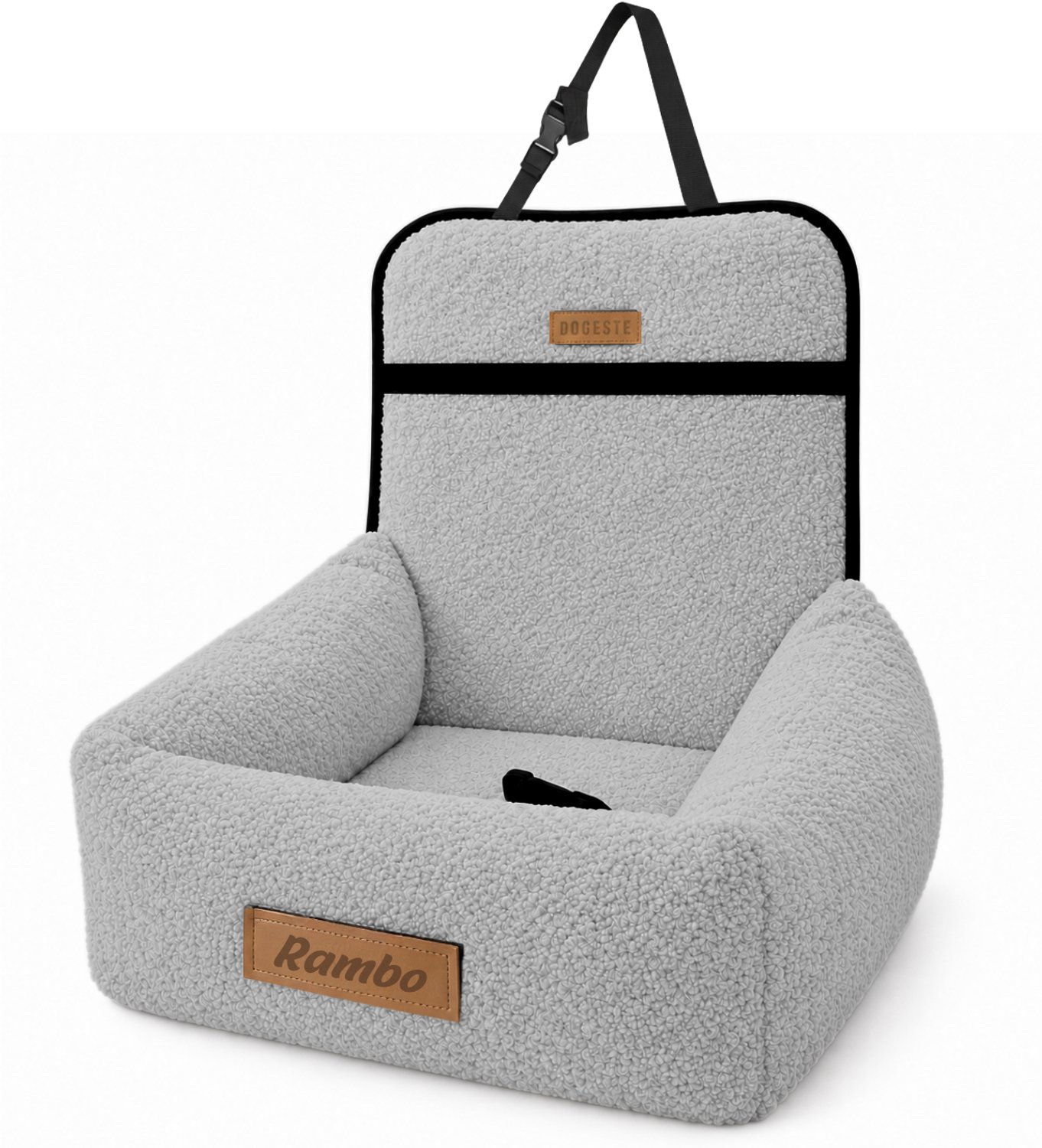 Dogeste Softi Hondenautostoel en Hondenmand 2-in-1 – Grijs Teddy Materiaal – Autostoel voor Honden, Draagbare Hondenmand voor in de Auto, Comfortabel Hondenbed, Personaliseerbaar