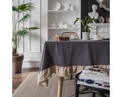 Rustieke Ruffle tafelkleed Katoen Flounces Trim tafelboek voor Boho bruiloft banket tafelblad bruidschap baby douche verjaardagsfeest decor (grijs, 55 "x 94")