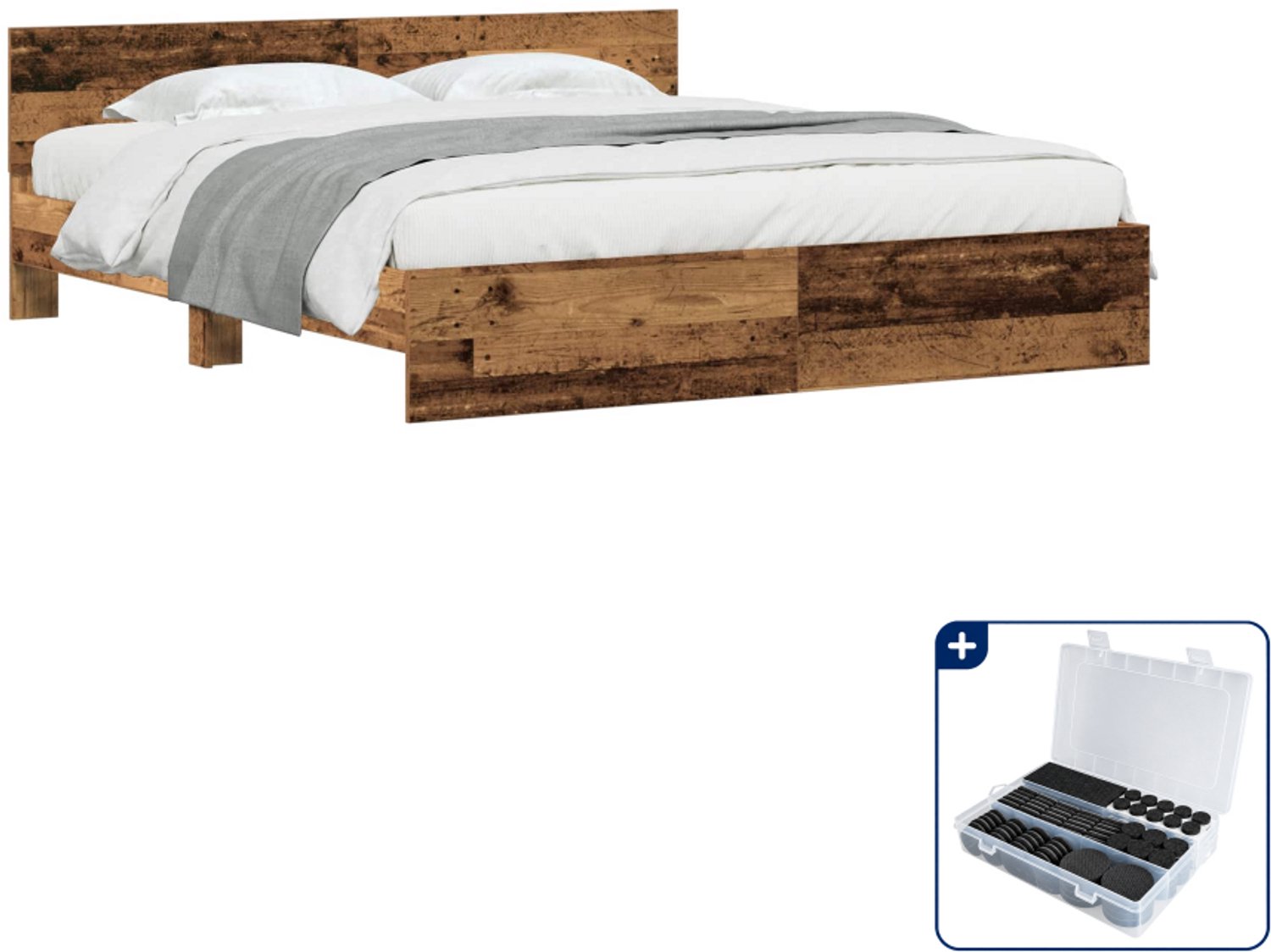 vidaXL Bedframe - Kingsize - 180 x 200 cm - bewerkt hout - oud hout - Inclusief antikrasvilt 177-delig Taupe