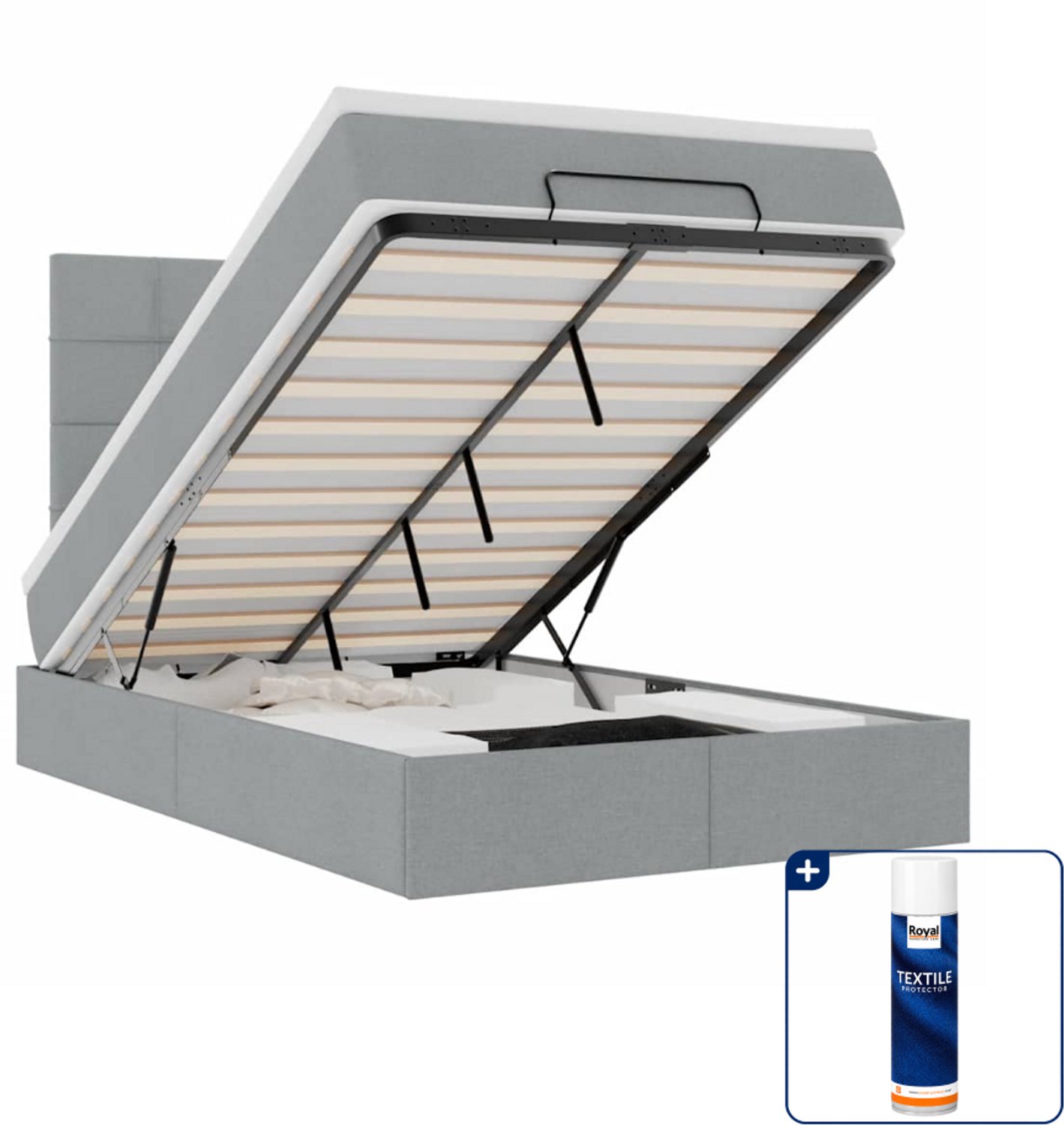 vidaXL ottoman bed met matras - 120 x 200 cm - stof - lichtgrijs - Inclusief textielbeschermer 500 ml Groen