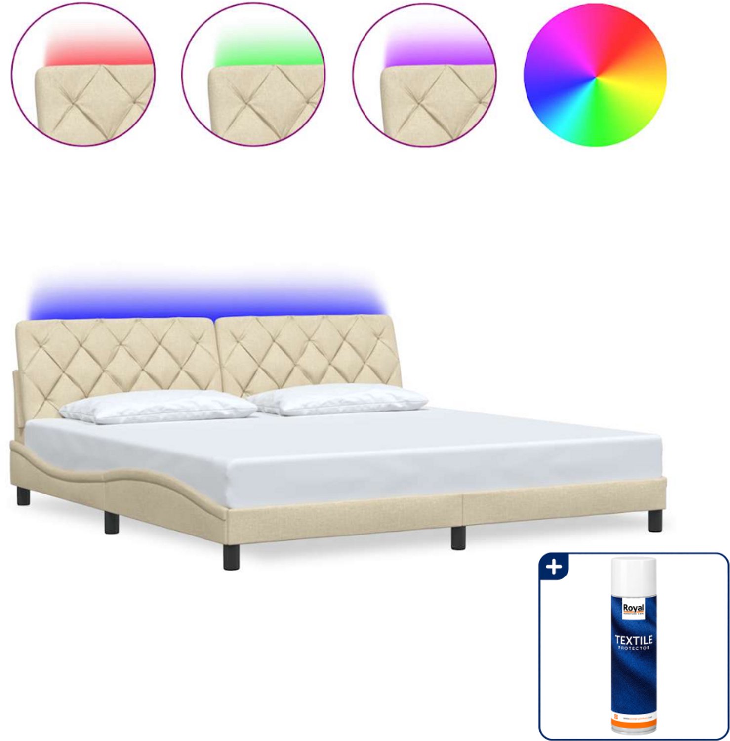 vidaXL bedframe - 200 x 200 cm - stof - crèmekleurig - Inclusief textielbeschermer 500 ml Blauw