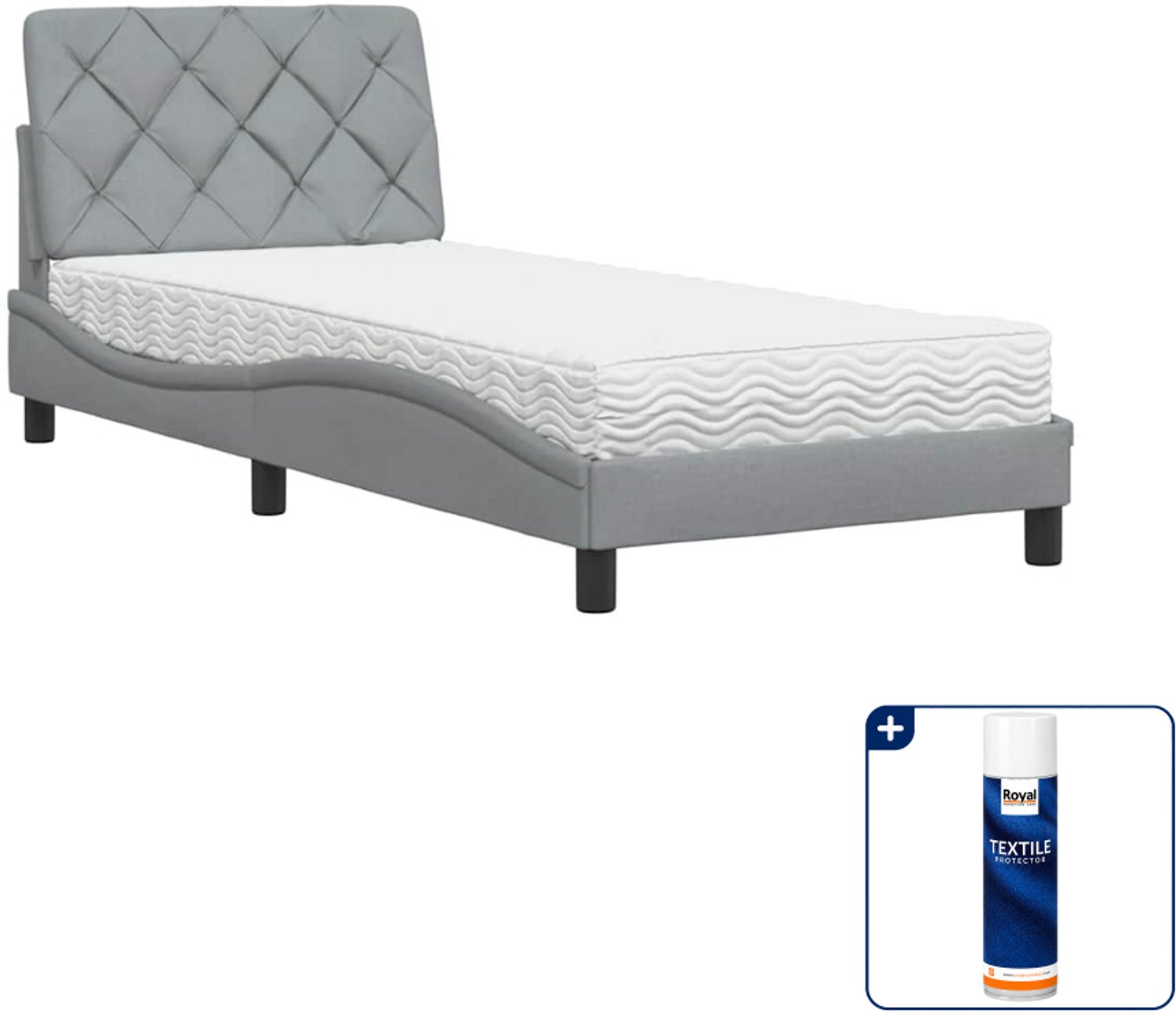 vidaXL Piran bed met matras - 80 x 200 cm - lichtgrijs - Inclusief textielbeschermer 500 ml