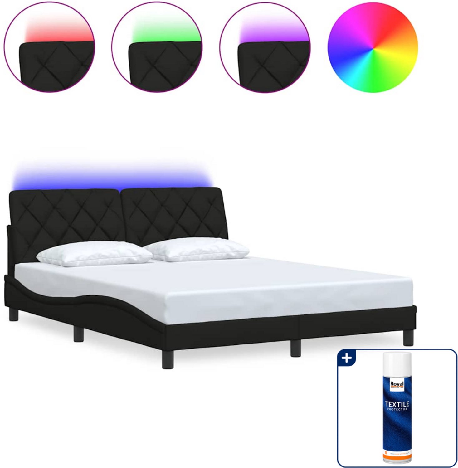 vidaXL Bedframe Queensize - 160 x 200 cm - stof - zwart - Inclusief textielbeschermer 500 ml Bruin